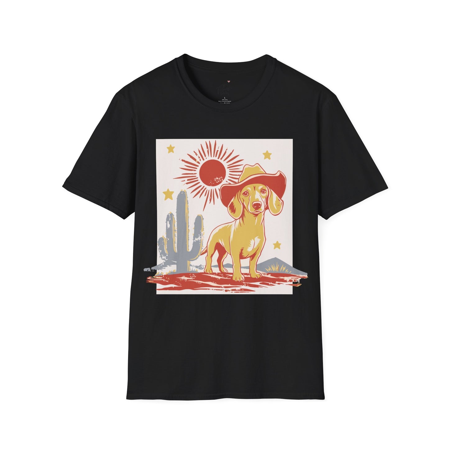 "Sunny Cowboy" Tan Smooth-Haired Dachshund Unisex Softstyle T-Shirt