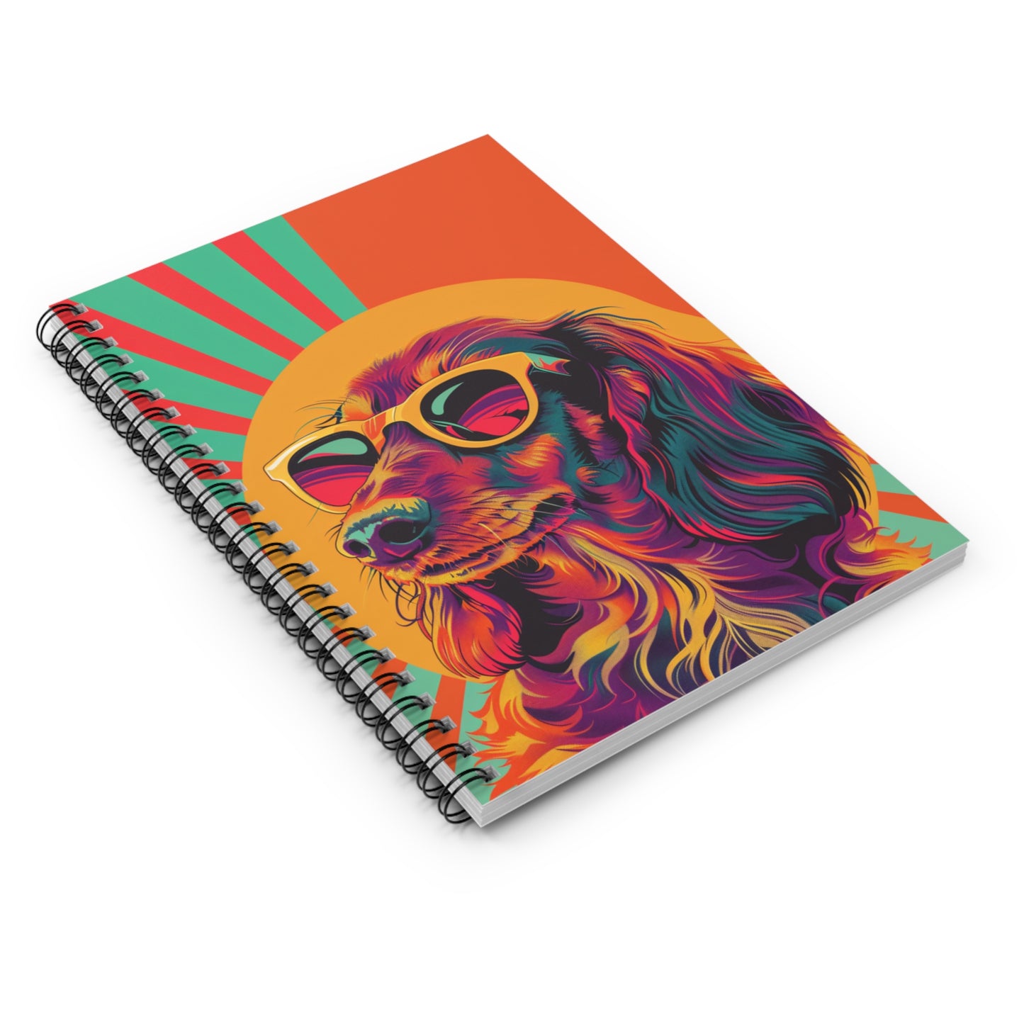 "Neon" Long-Haired Dachshund Ruled Line Spiral Notebook