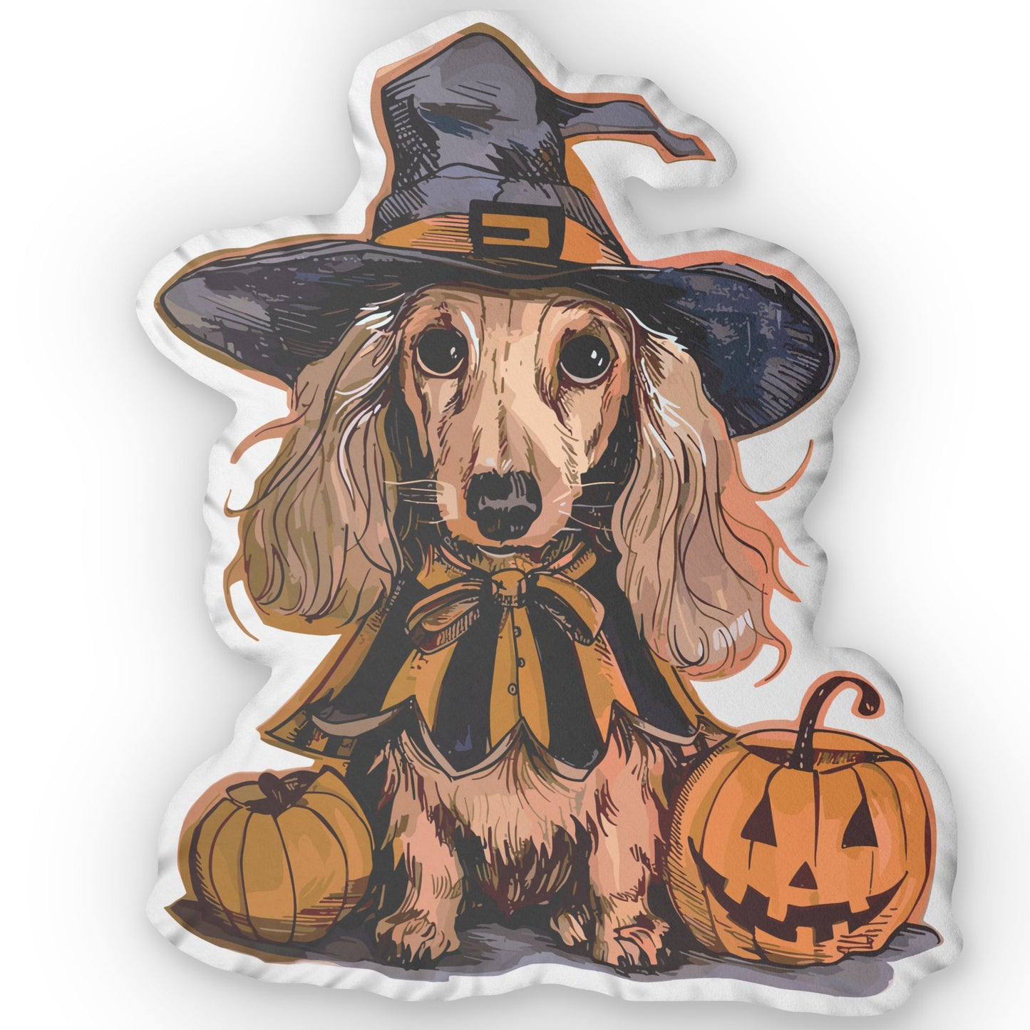 #22 Vintage Halloween Inspired Black & Tan Smooth-Haired Dachshund Custom Shaped Pillow