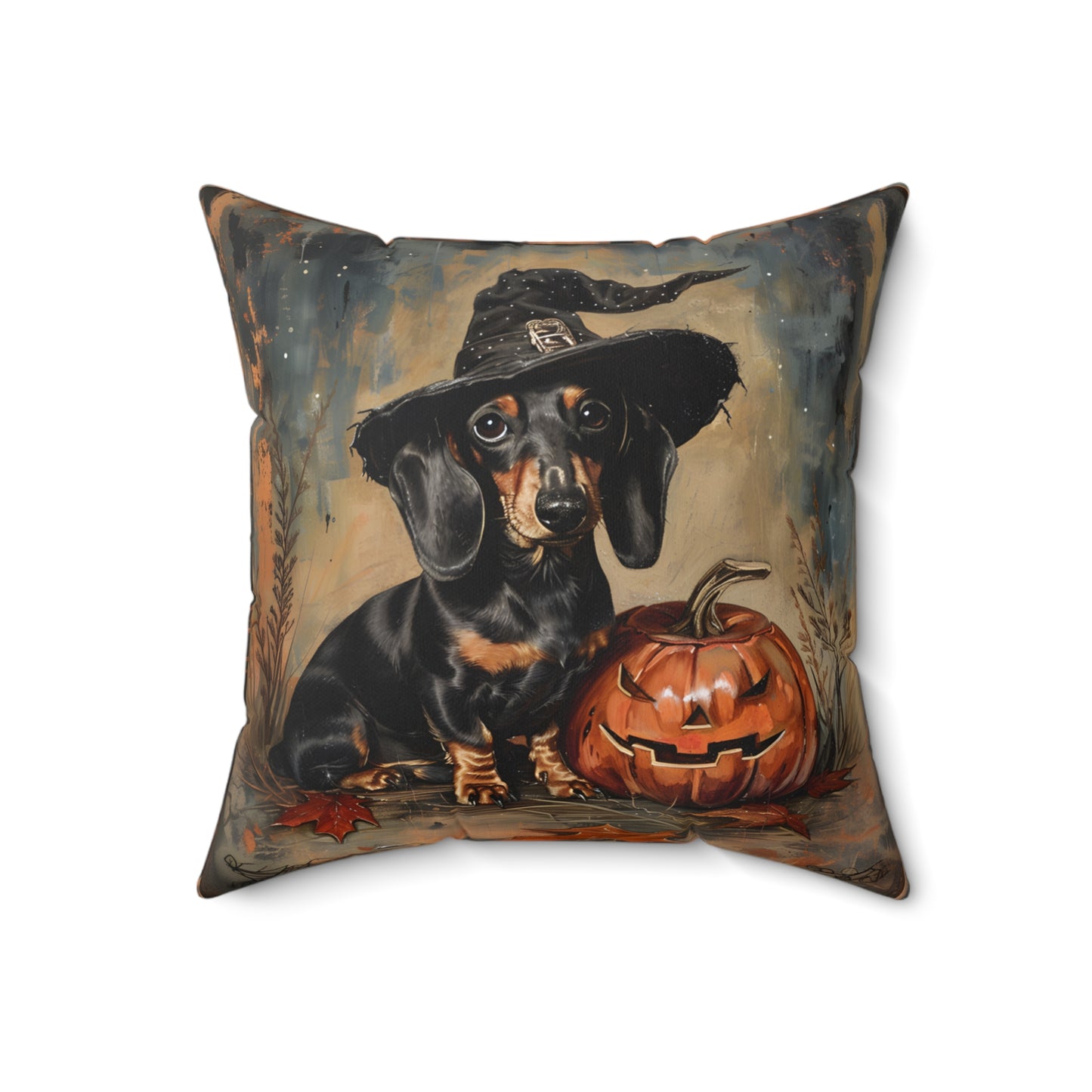 #5 Halloween Inspired Black & Tan Smooth-Haired Dachshund Throw Pillow