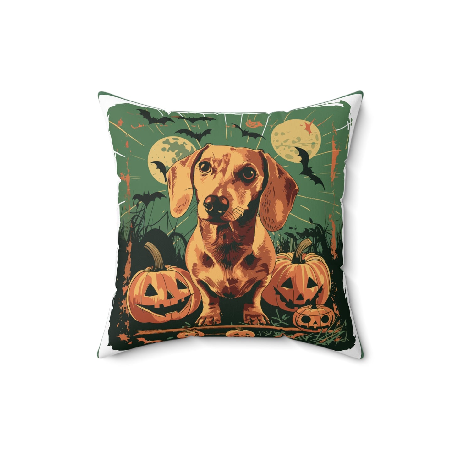 #7 Halloween Inspired Tan Smooth-Haired Dachshund Throw Pillow