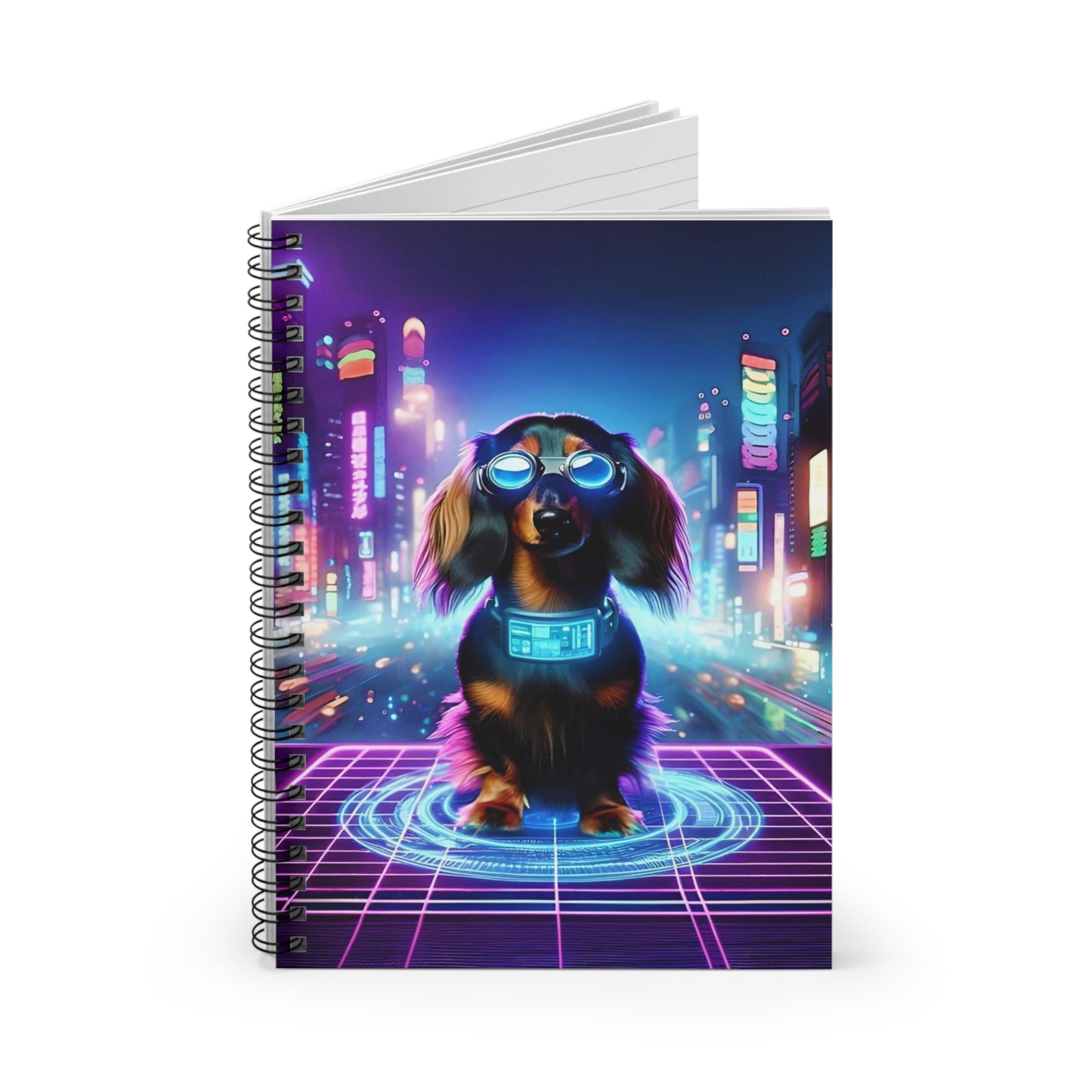 "The Circuit" Black & Tan Long-Haired Dachshund Ruled Line Spiral Notebook