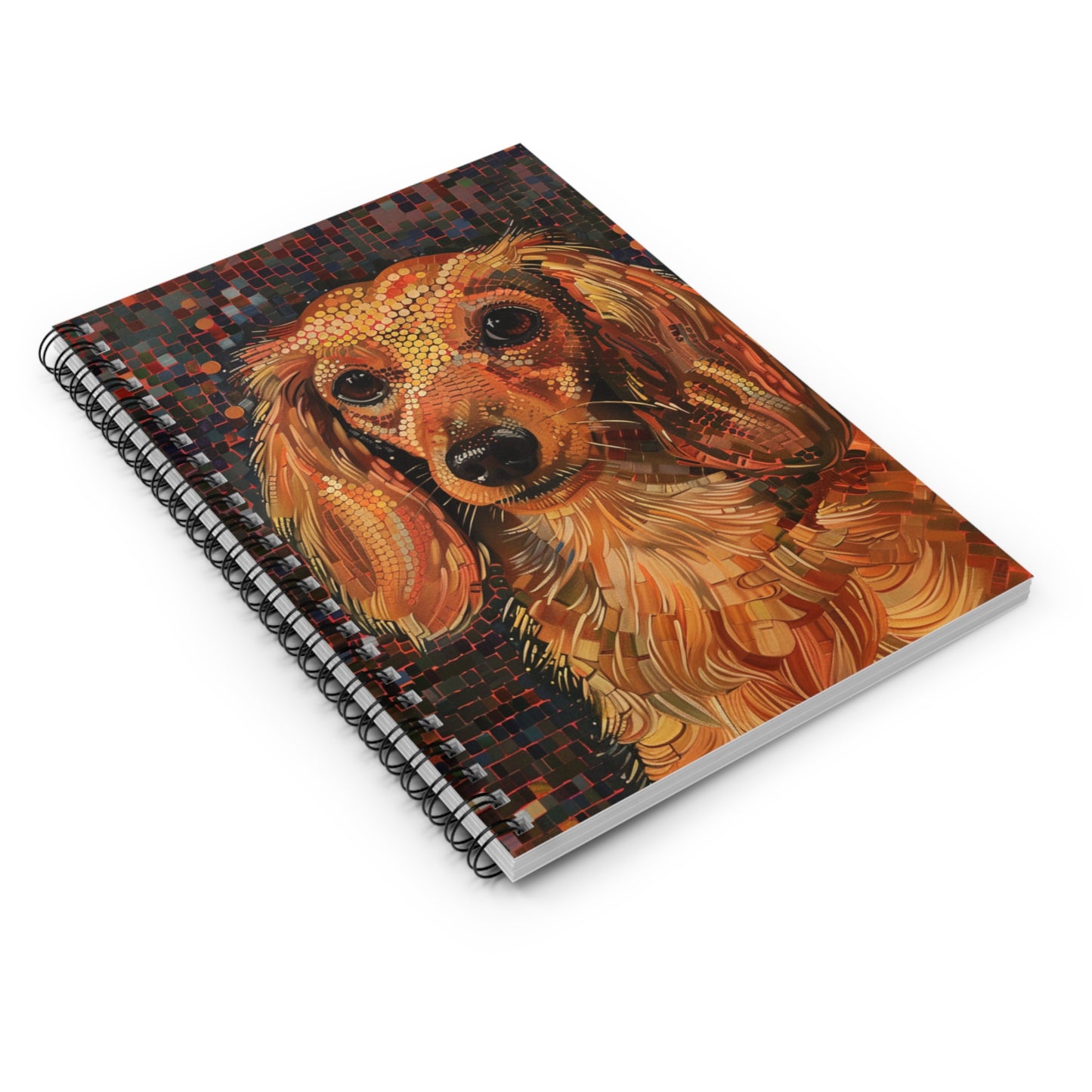 "Pensive" Cream-Colored Long-Haired Dachshund Ruled Line Spiral Notebook
