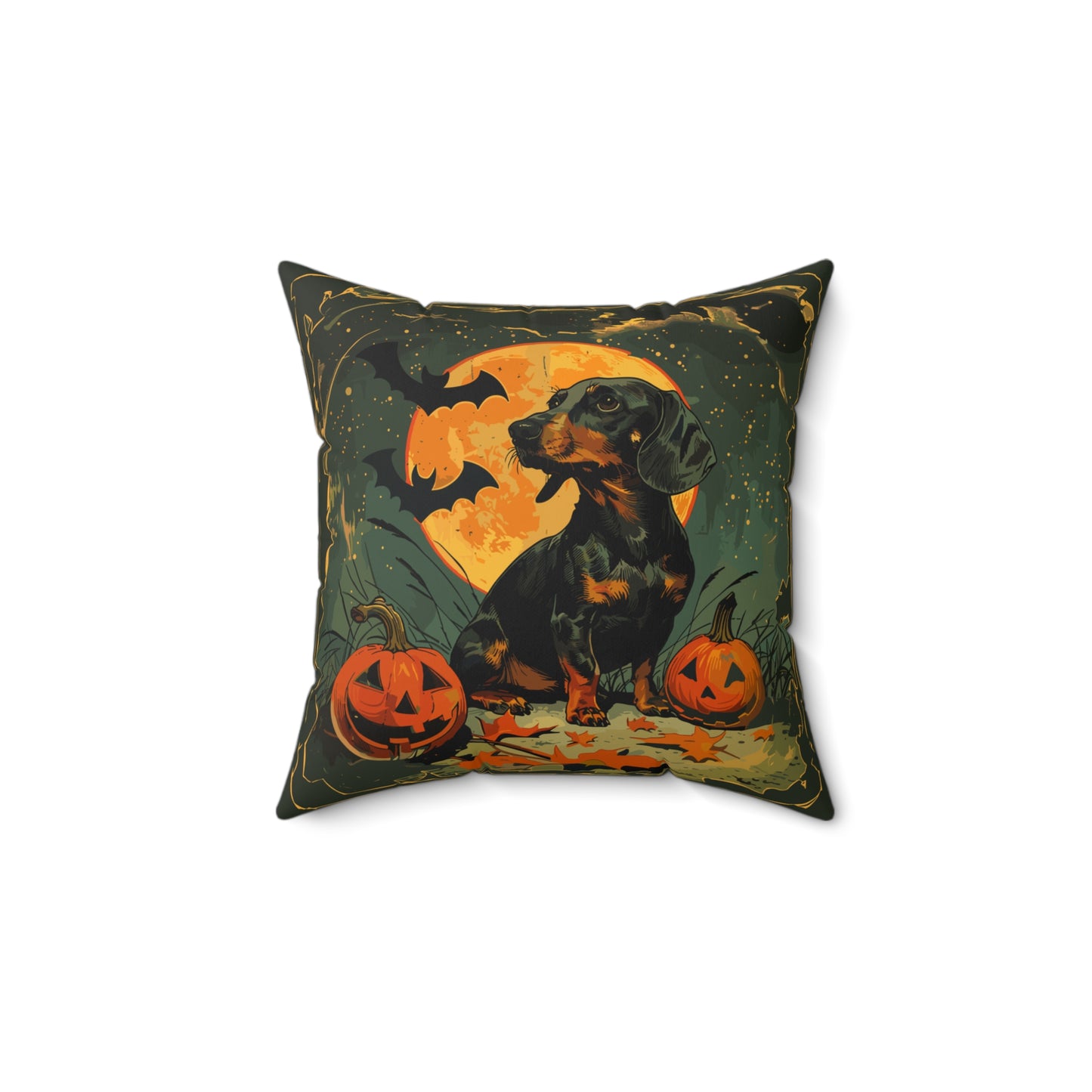 #8 Halloween Inspired Black & Tan Smooth-Haired Dachshund Throw Pillow