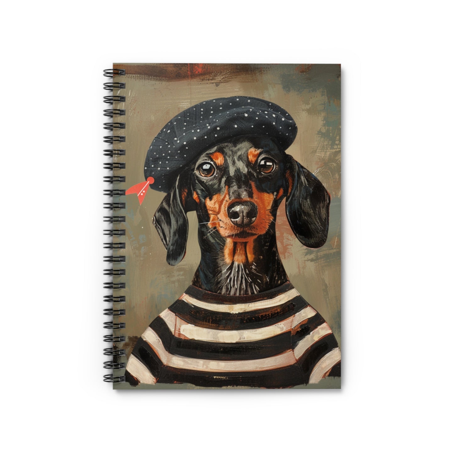 "Beret" Black & Tan Smooth-Haired Dachshund Ruled Line Spiral Notebook