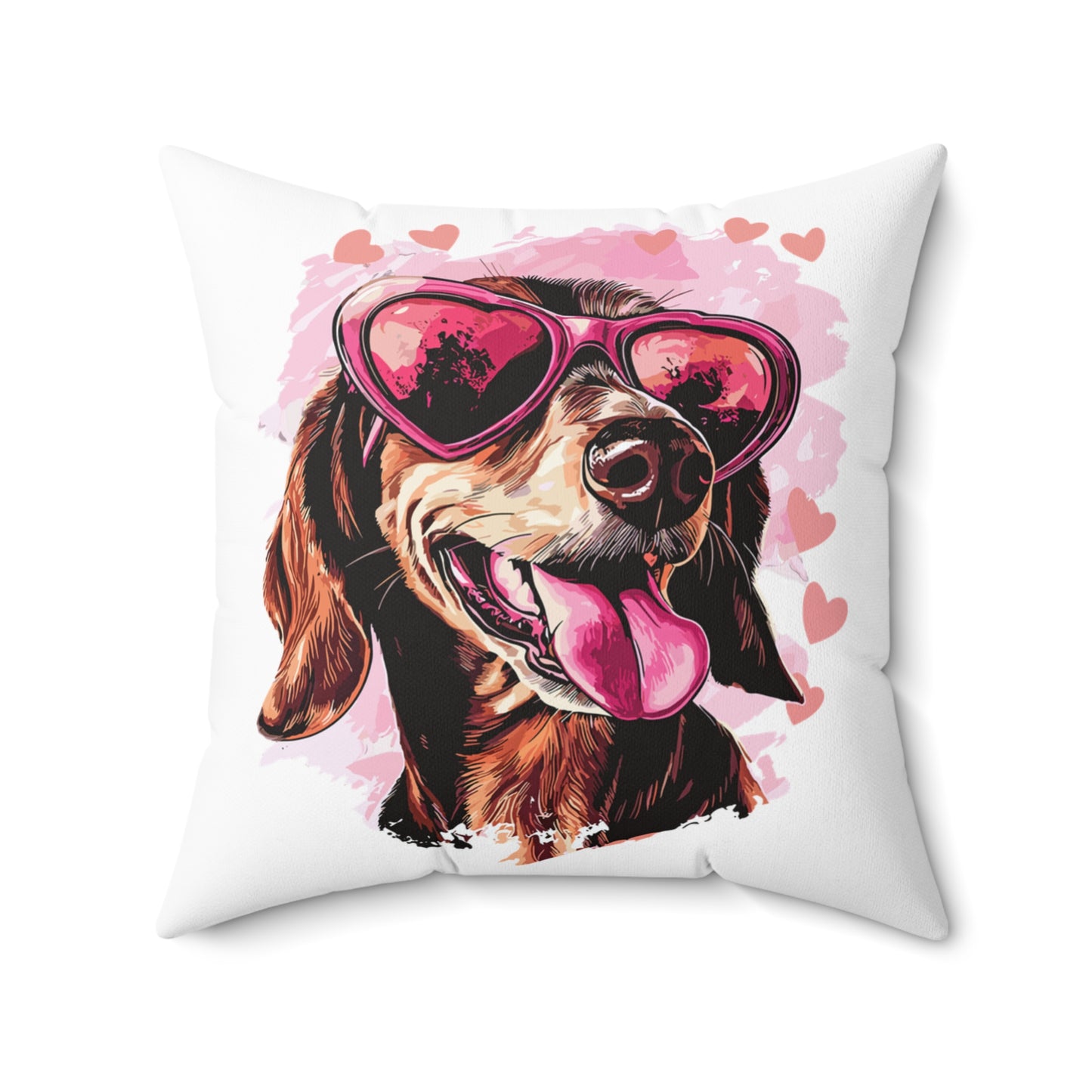 "Tanned Hearts" Tan Smooth-Haired Dachshund Square Throw Pillow