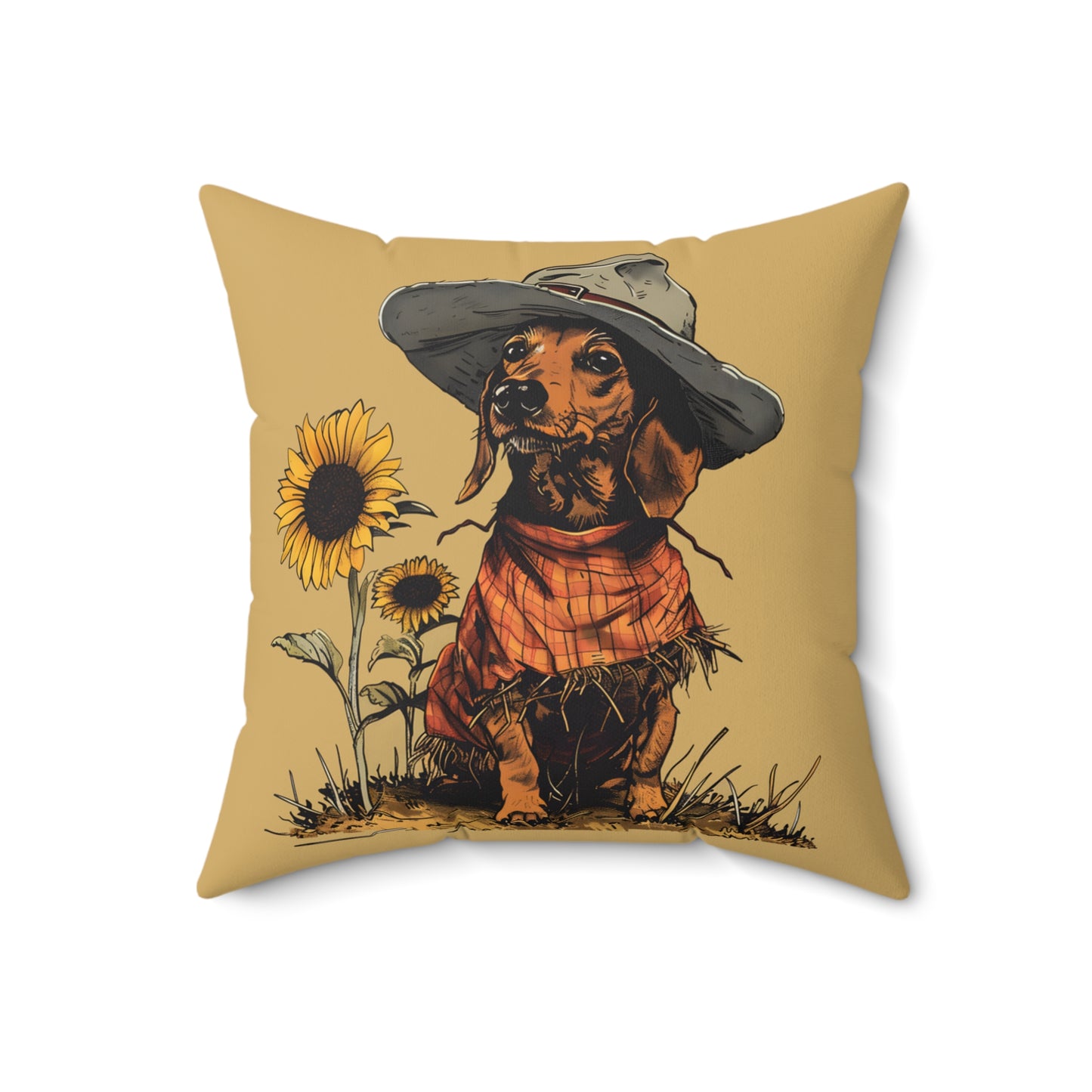 #7 Autumn Inspired Tan Smooth-Haired Dachshund Throw Pillow