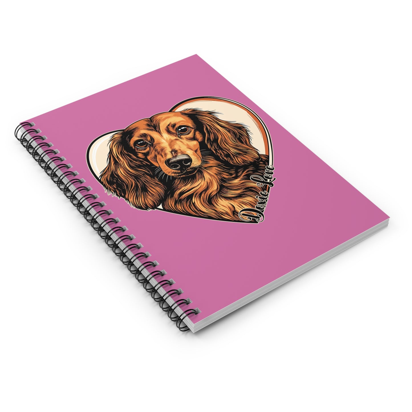 "Doxie Love" Long-Haired Dachshund Ruled Line Spiral Notebook