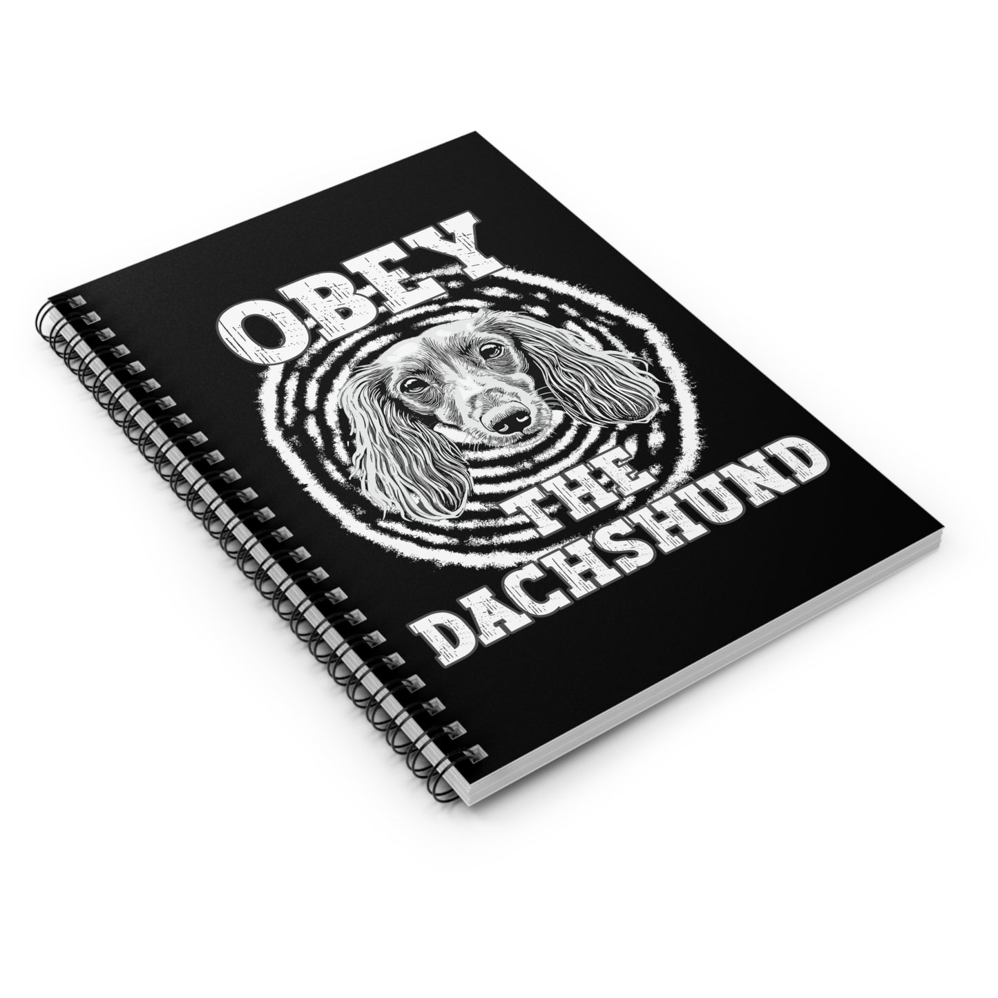 "Obey" Long-Haired Dachshund Ruled Line Spiral Notebook