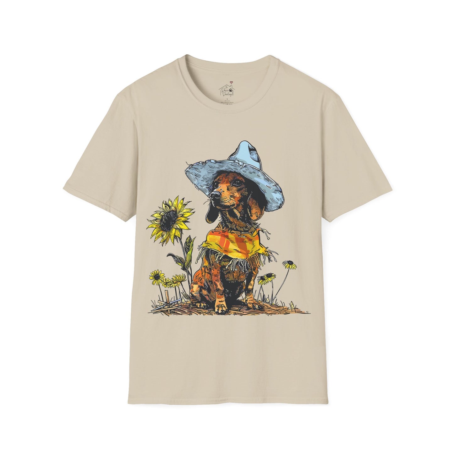 "Sunflowers" Tan Smooth-Haired Dachshund Unisex Softstyle T-Shirt