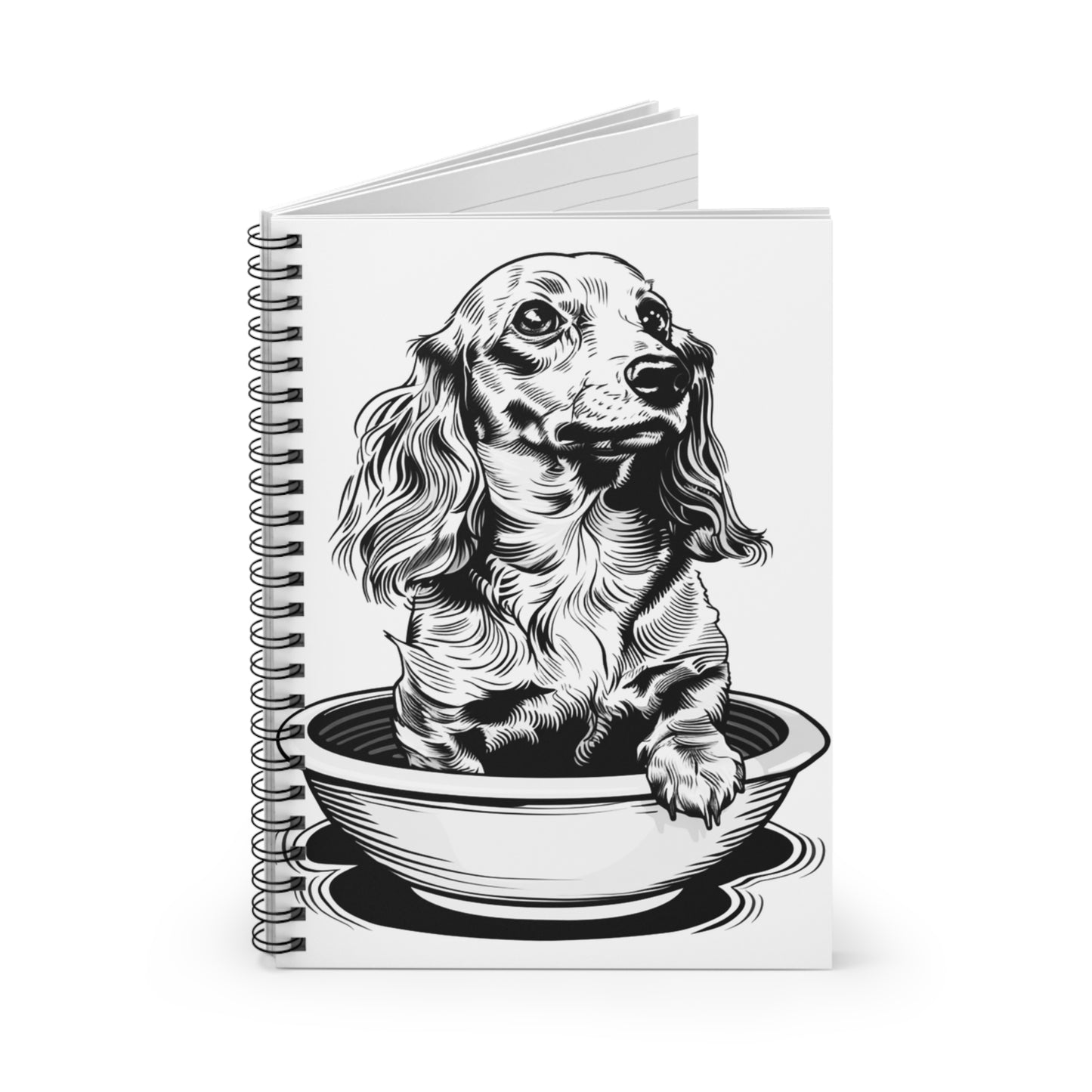"Long Noodle" Long-Haired Dachshund Ruled Line Spiral Notebook