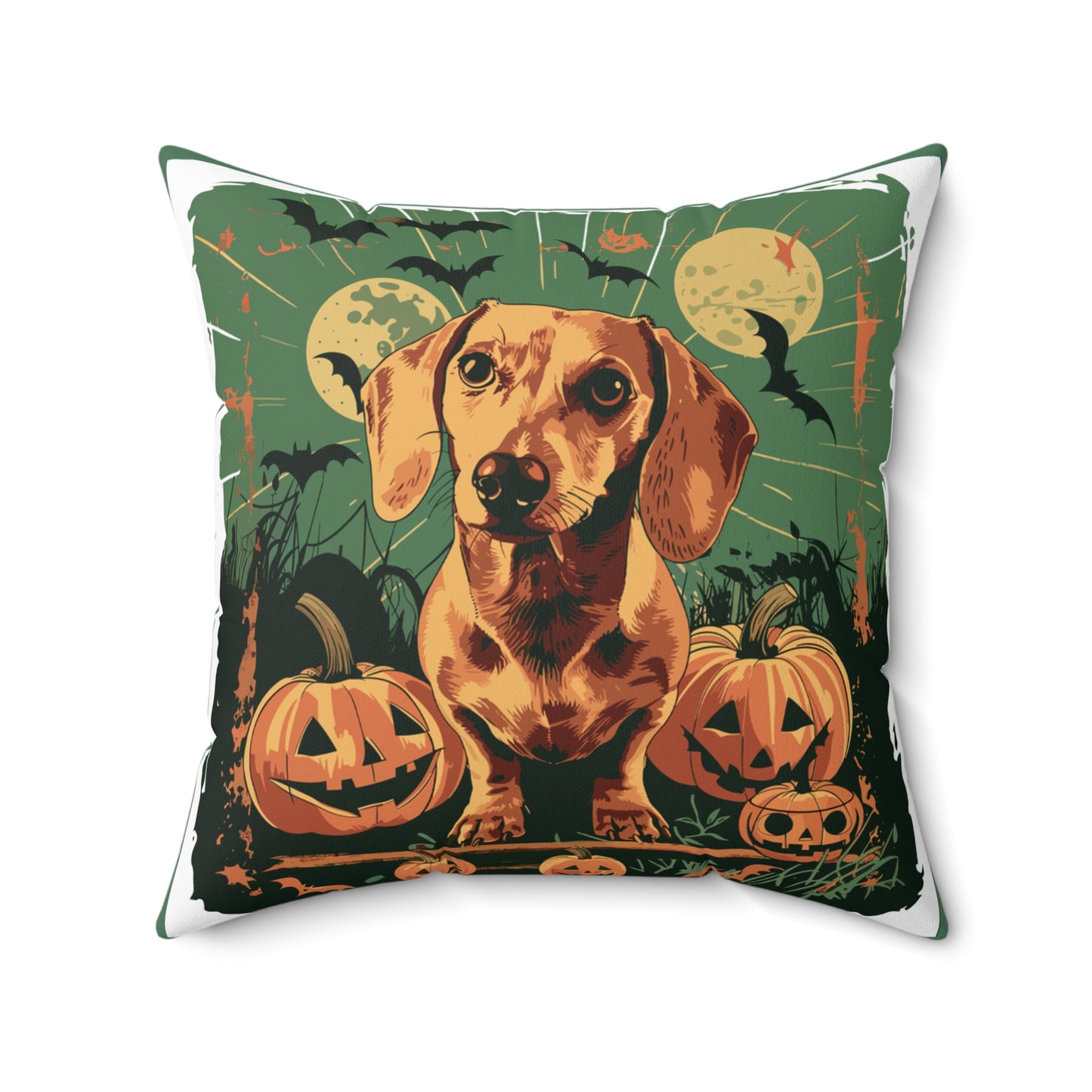 #7 Halloween Inspired Tan Smooth-Haired Dachshund Throw Pillow