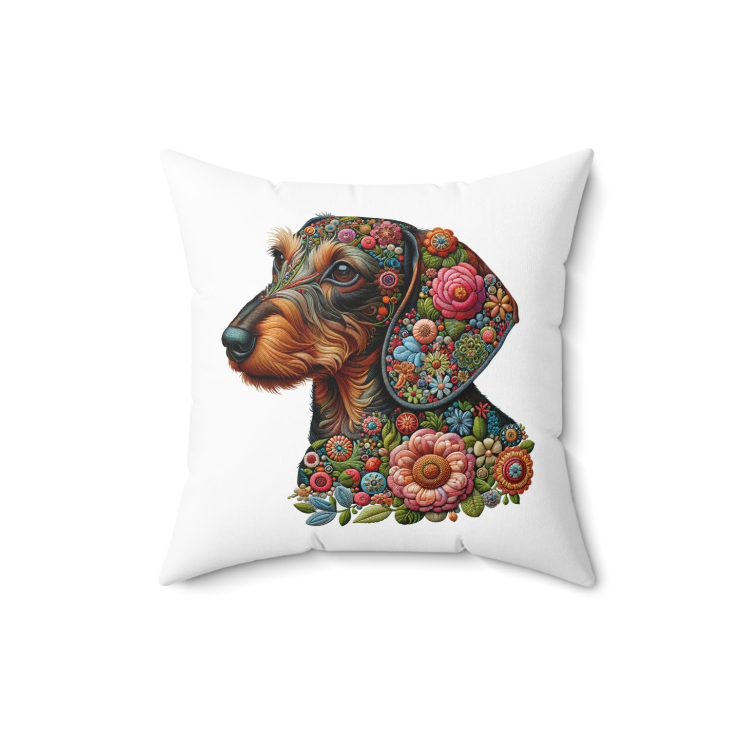 "Threads" Wire-Haired Dachshund Square Throw Pillow