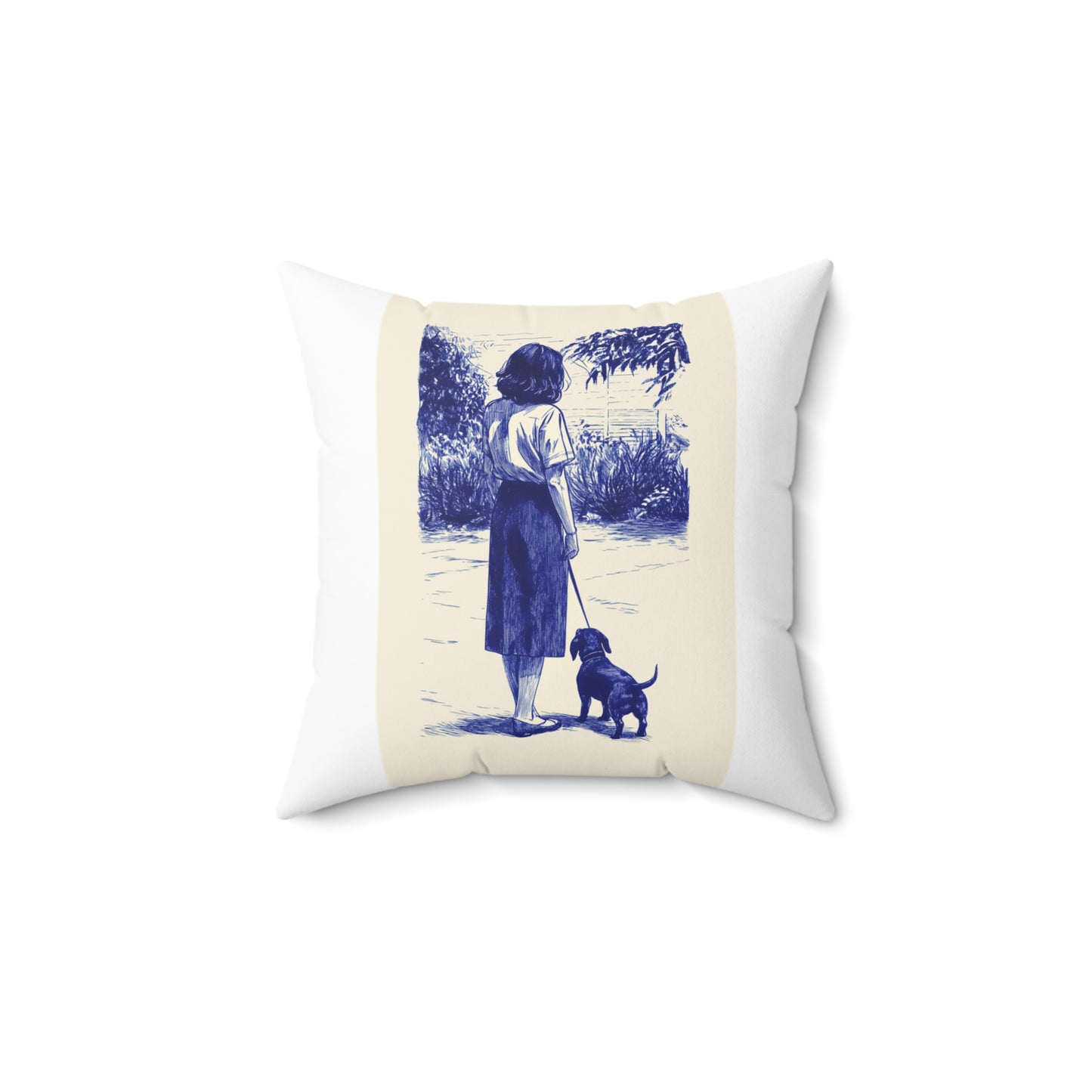 "Afternoon Walk" Smooth-Haired Dachshund Square Throw Pillow