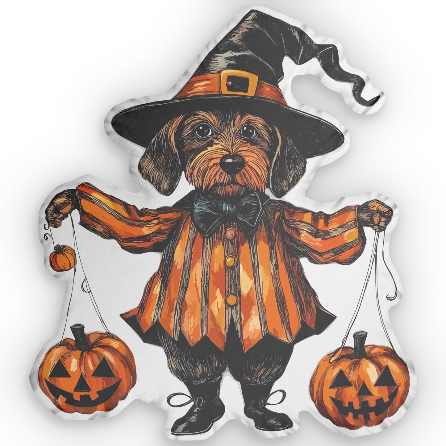 #32 Vintage Halloween Inspired Wire-Haired Dachshund Custom Shaped Pillow