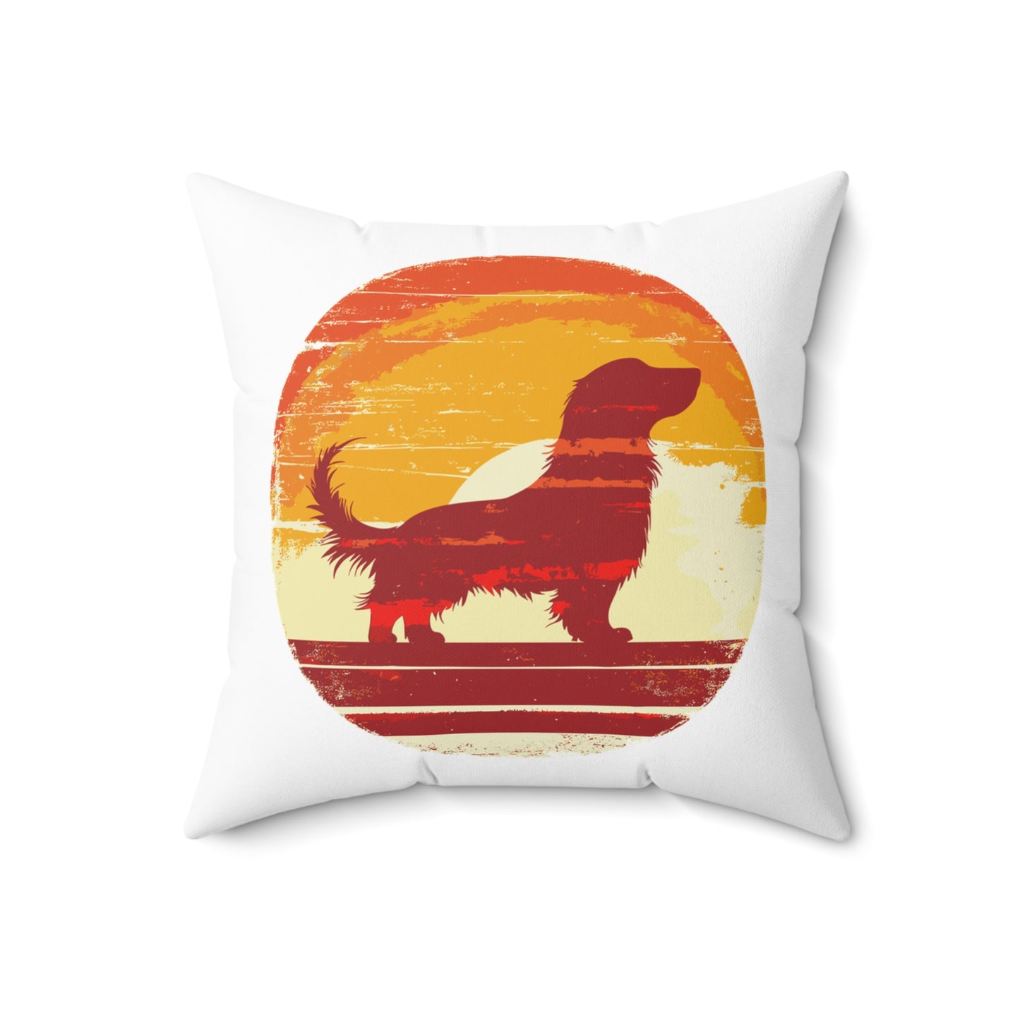"The Long Sunset" Long-Haired Dachshund Square Throw Pillow