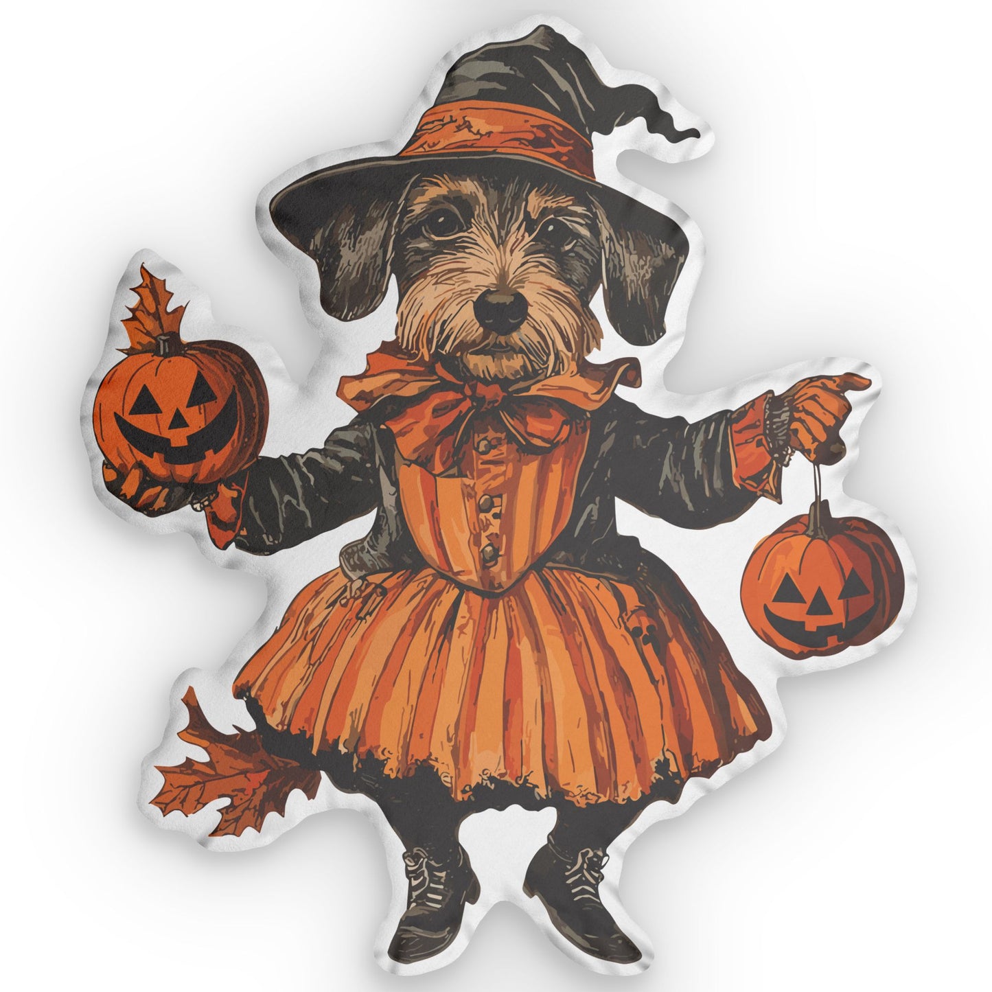 #30 Vintage Halloween Inspired Wire-Haired Dachshund Custom Shaped Pillow