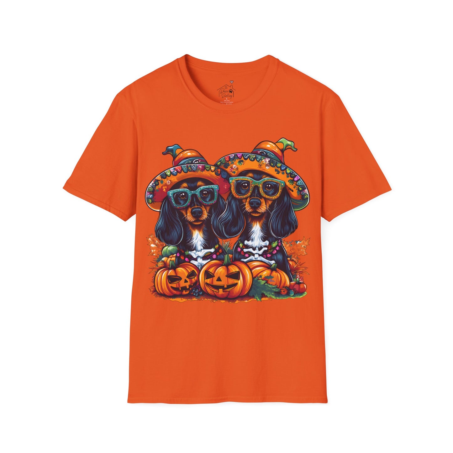 "We Like To Party" Black and Tan Long-Haired Dachshund Halloween Unisex Softstyle T-Shirt