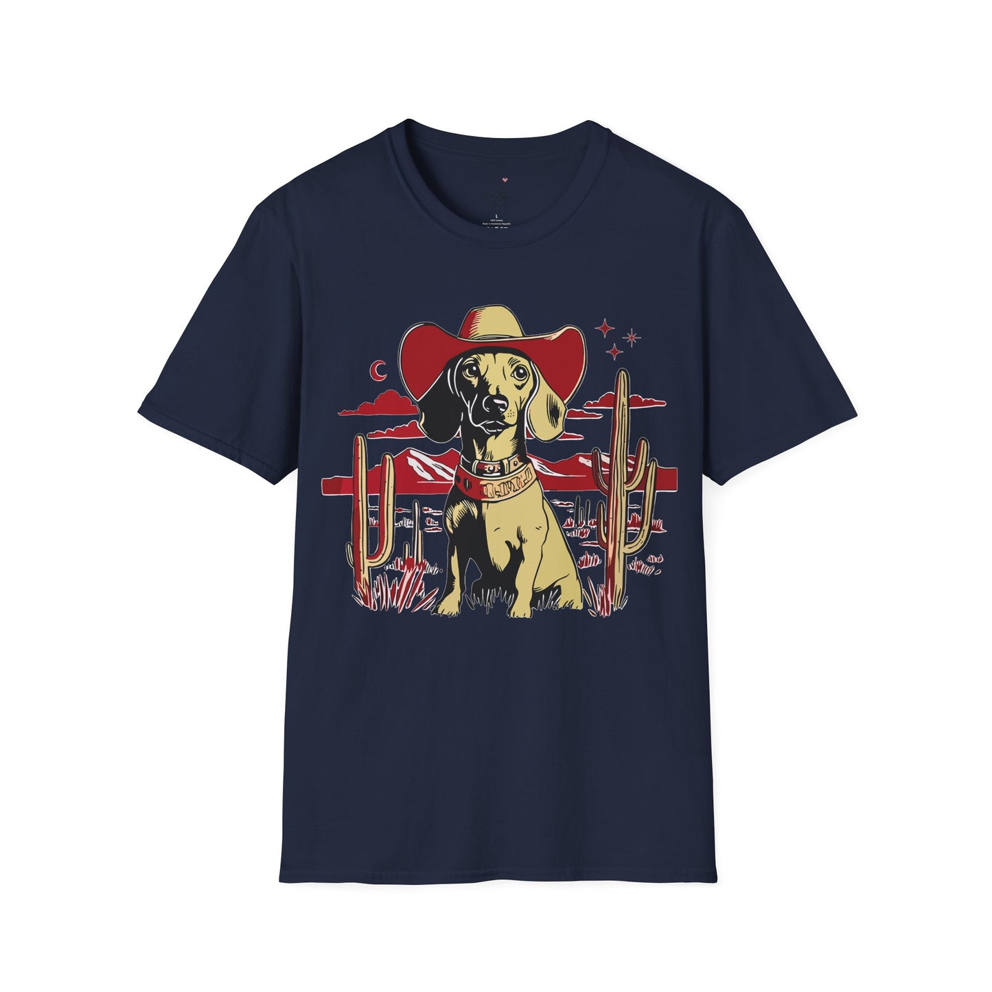 "Space Cowboy" Tan Smooth-Haired Dachshund Unisex Softstyle T-Shirt
