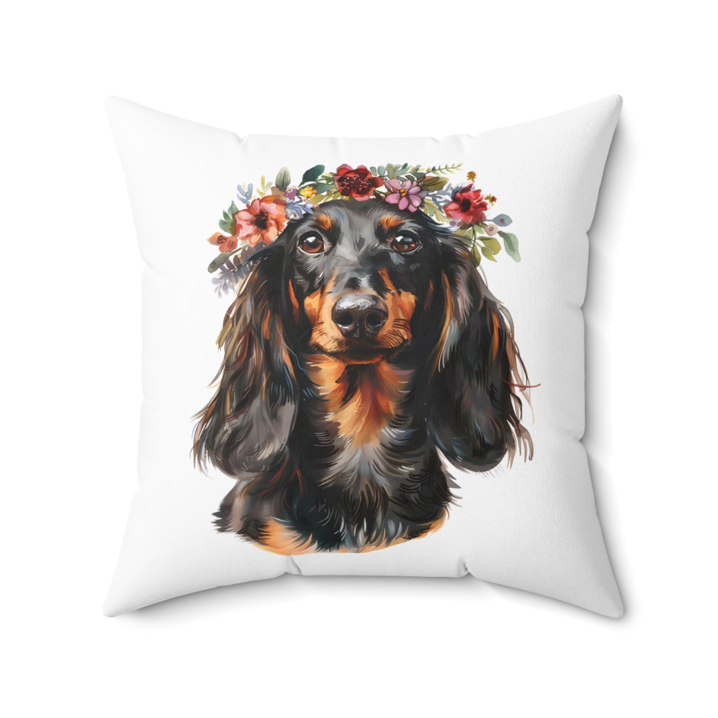 "Soft" Black & Tan Long-Haired Dachshund Square Throw Pillow