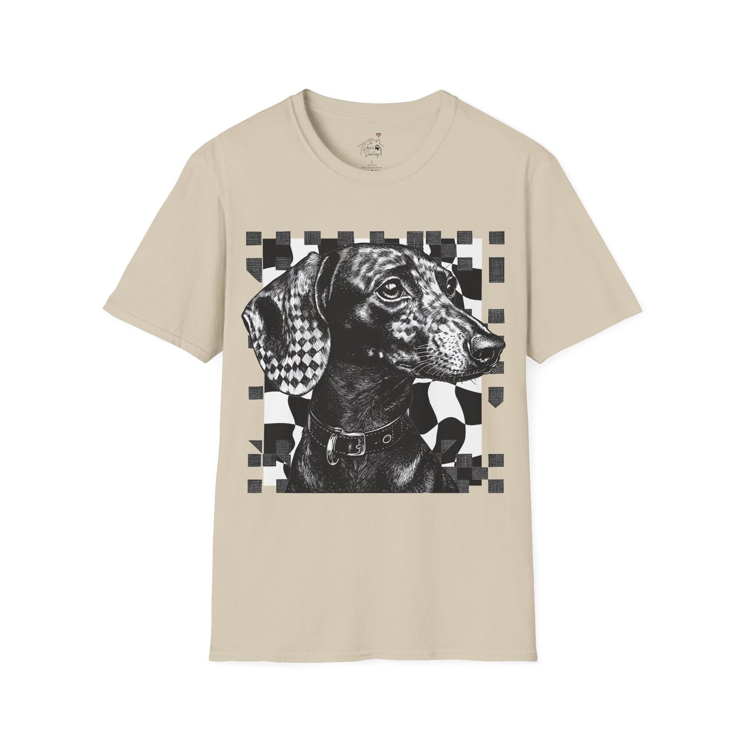 "Smooth Checked" Black & Tan Smooth-Haired Dachshund Unisex Softstyle T-Shirt