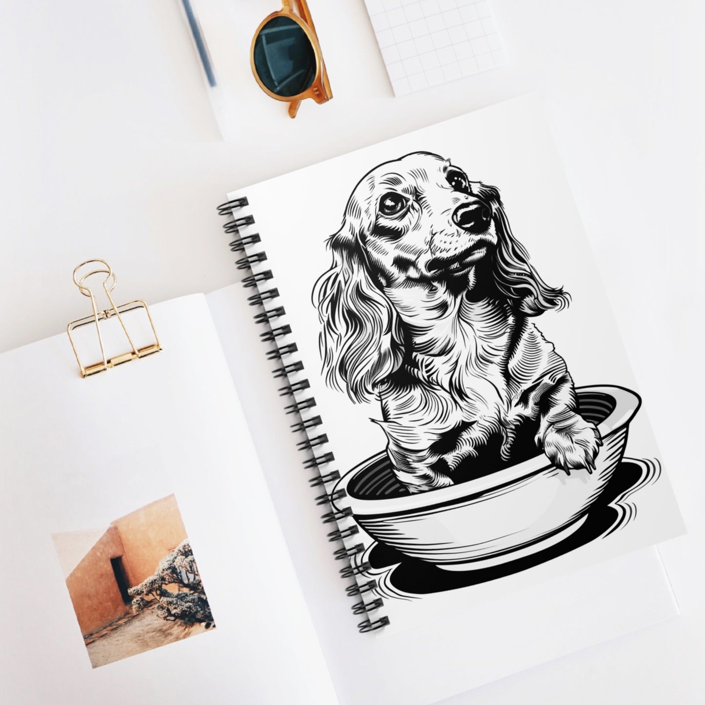 "Long Noodle" Long-Haired Dachshund Ruled Line Spiral Notebook