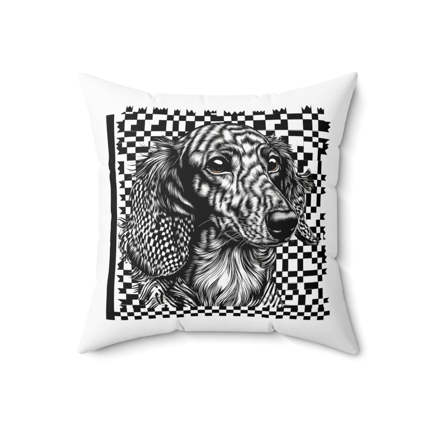 "Long Checked" Long-Haired Dachshund Square Throw Pillow