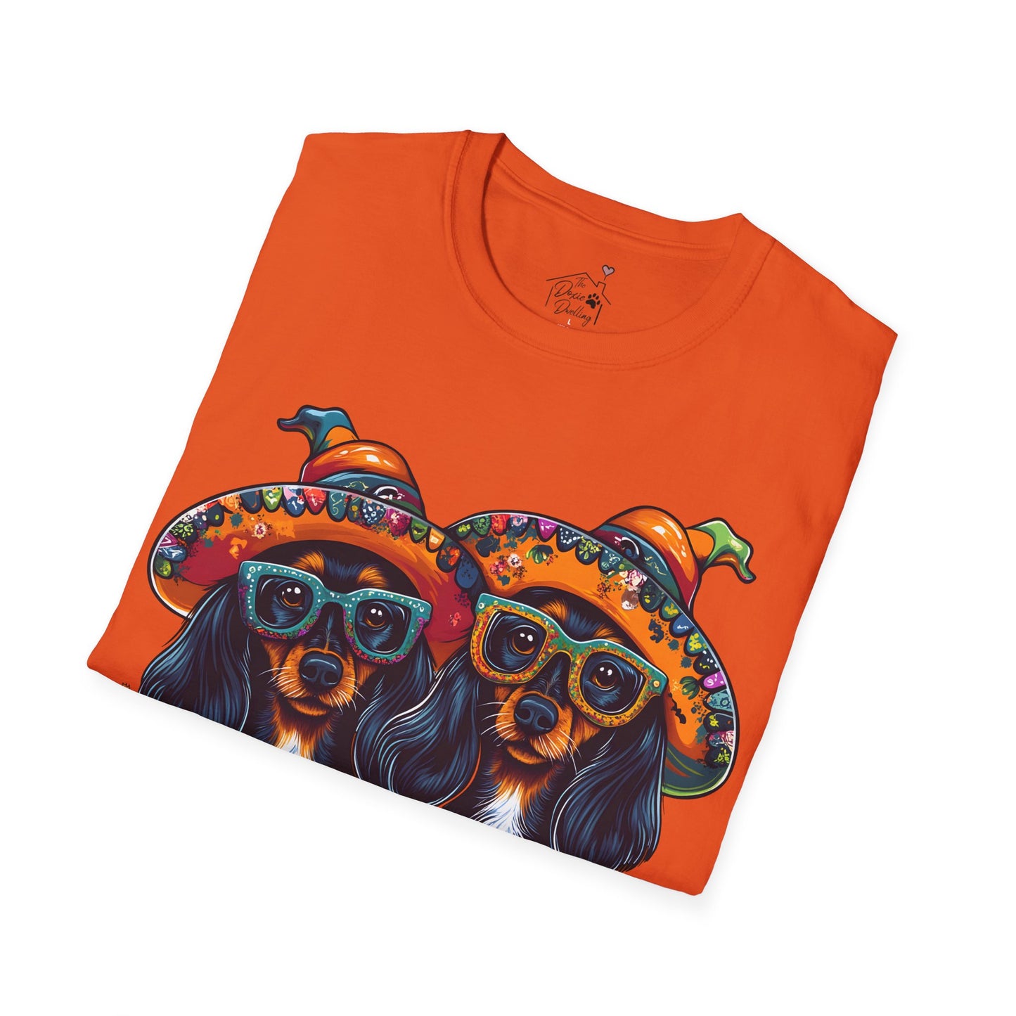 "We Like To Party" Black and Tan Long-Haired Dachshund Halloween Unisex Softstyle T-Shirt