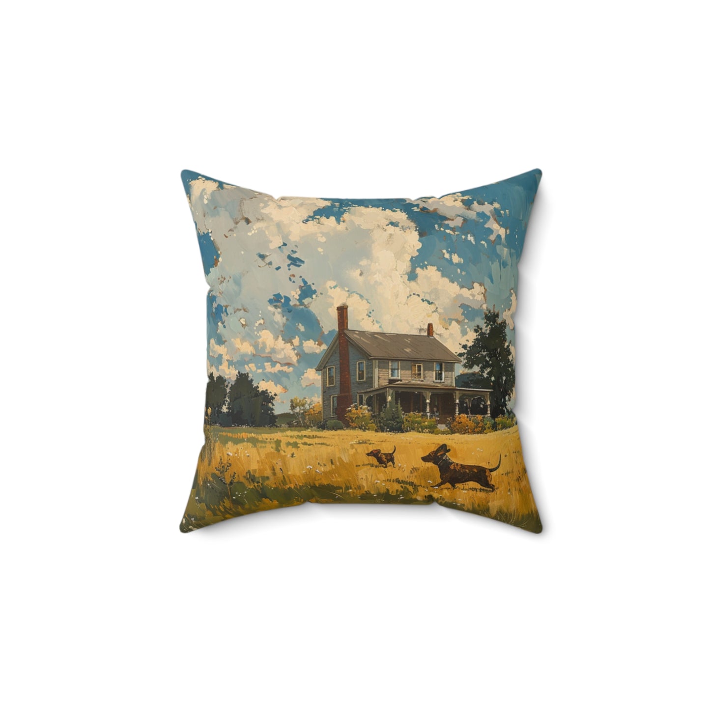 "On The Prairie" Smooth-Haired Dachshund Square Throw Pillow