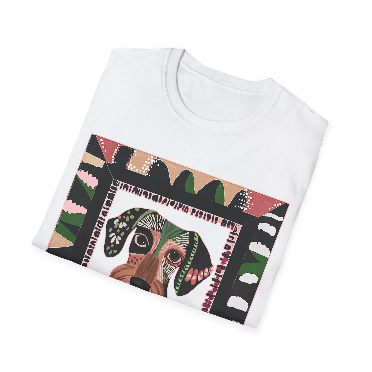 "Wired Wacky Frame" Wire-Haired Dachshund Unisex Softstyle T-Shirt