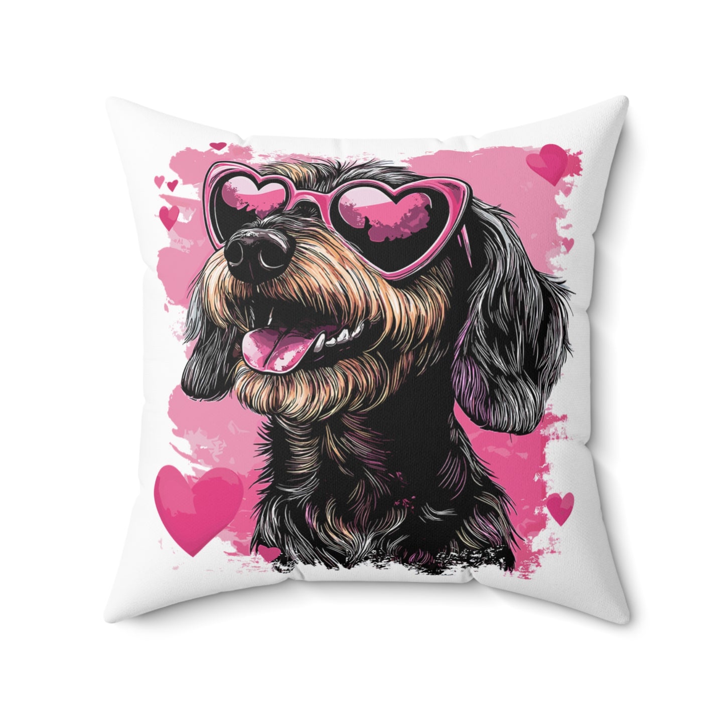 "Wired Heart" Wire-Haired Dachshund Square Throw Pillow