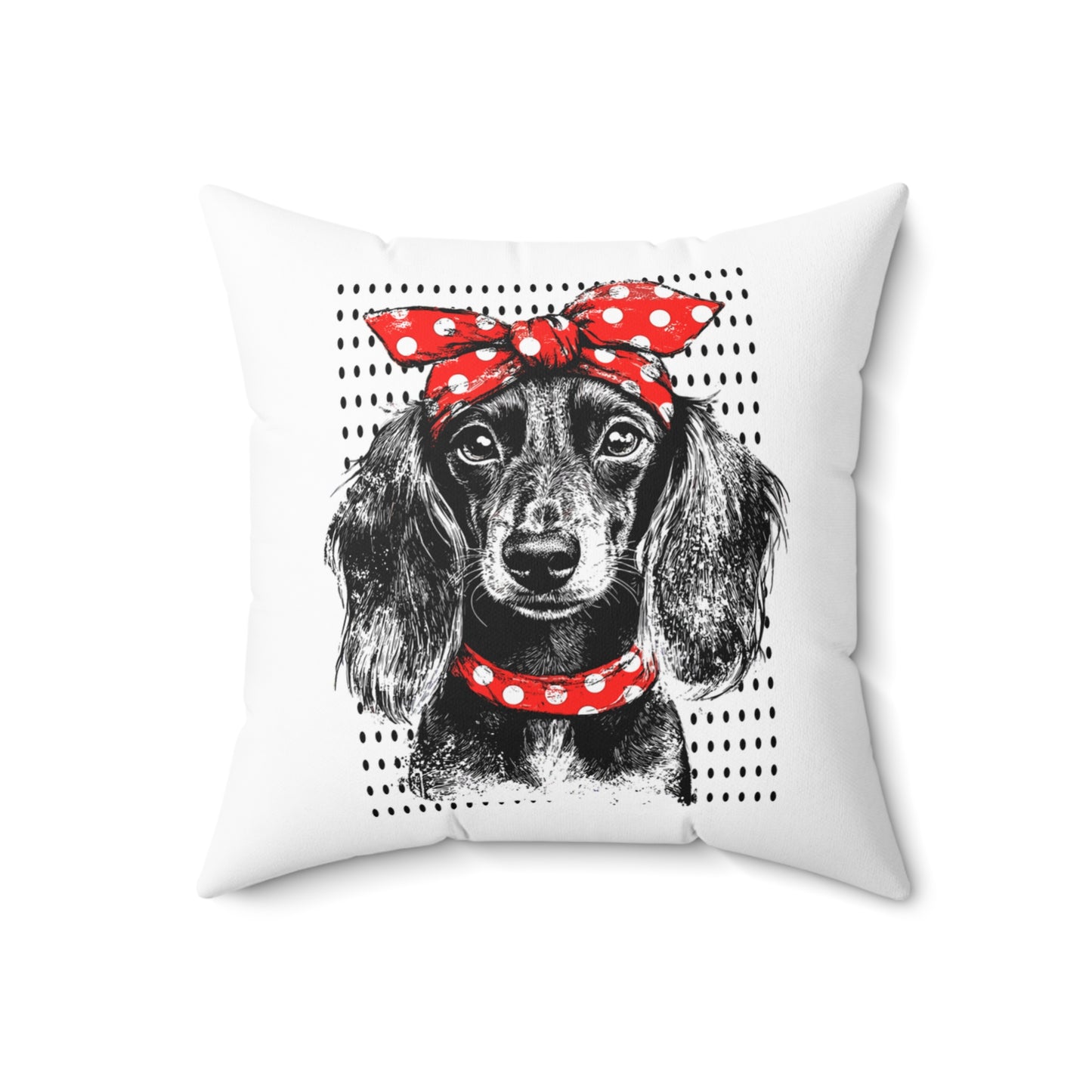 "Riveter" Long-Haired Dachshund Square Throw Pillow