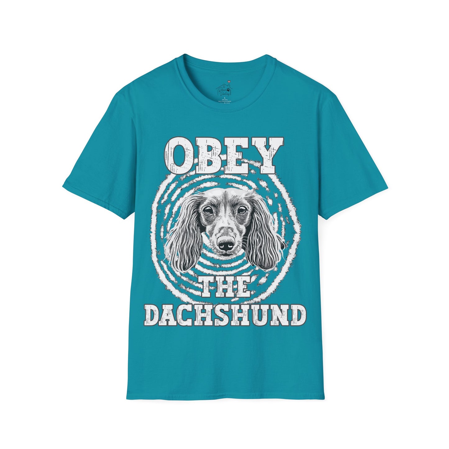 "Obey" Long-Haired Dachshund Unisex Softstyle T-Shirt