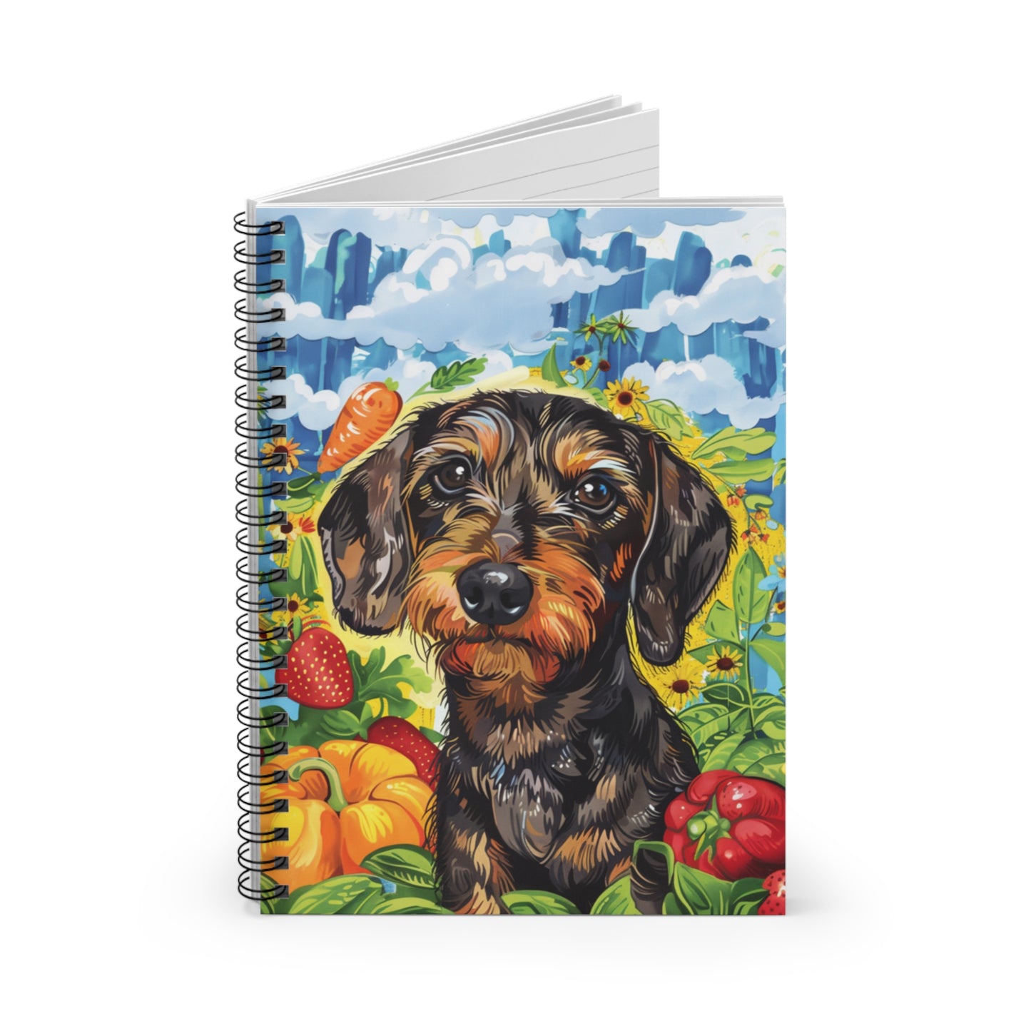 "Farmer's Market" Wire-Haired Dachshund Ruled Line Spiral Notebook