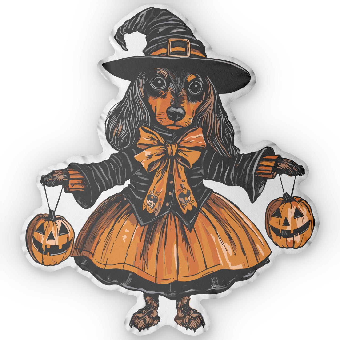 #24 Vintage Halloween Inspired Black & Tan Smooth-Haired Dachshund Custom Shaped Pillow