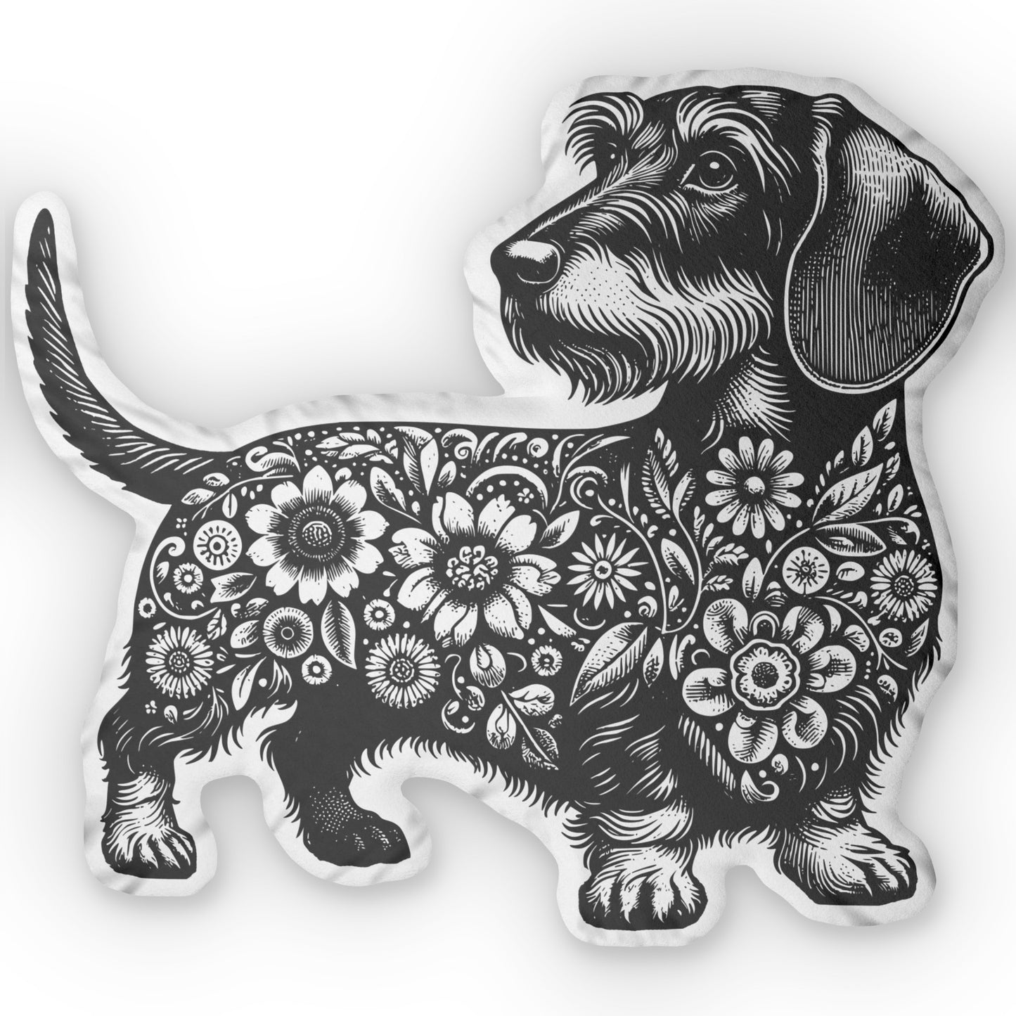 #10 Floral Print Wire-Haired Dachshund Custom-Shaped Pillow