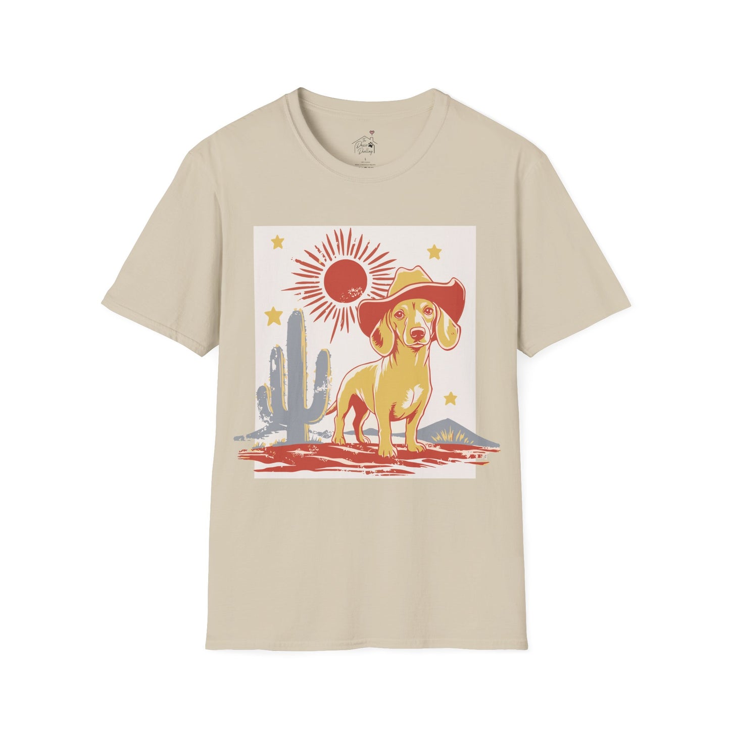 "Sunny Cowboy" Tan Smooth-Haired Dachshund Unisex Softstyle T-Shirt