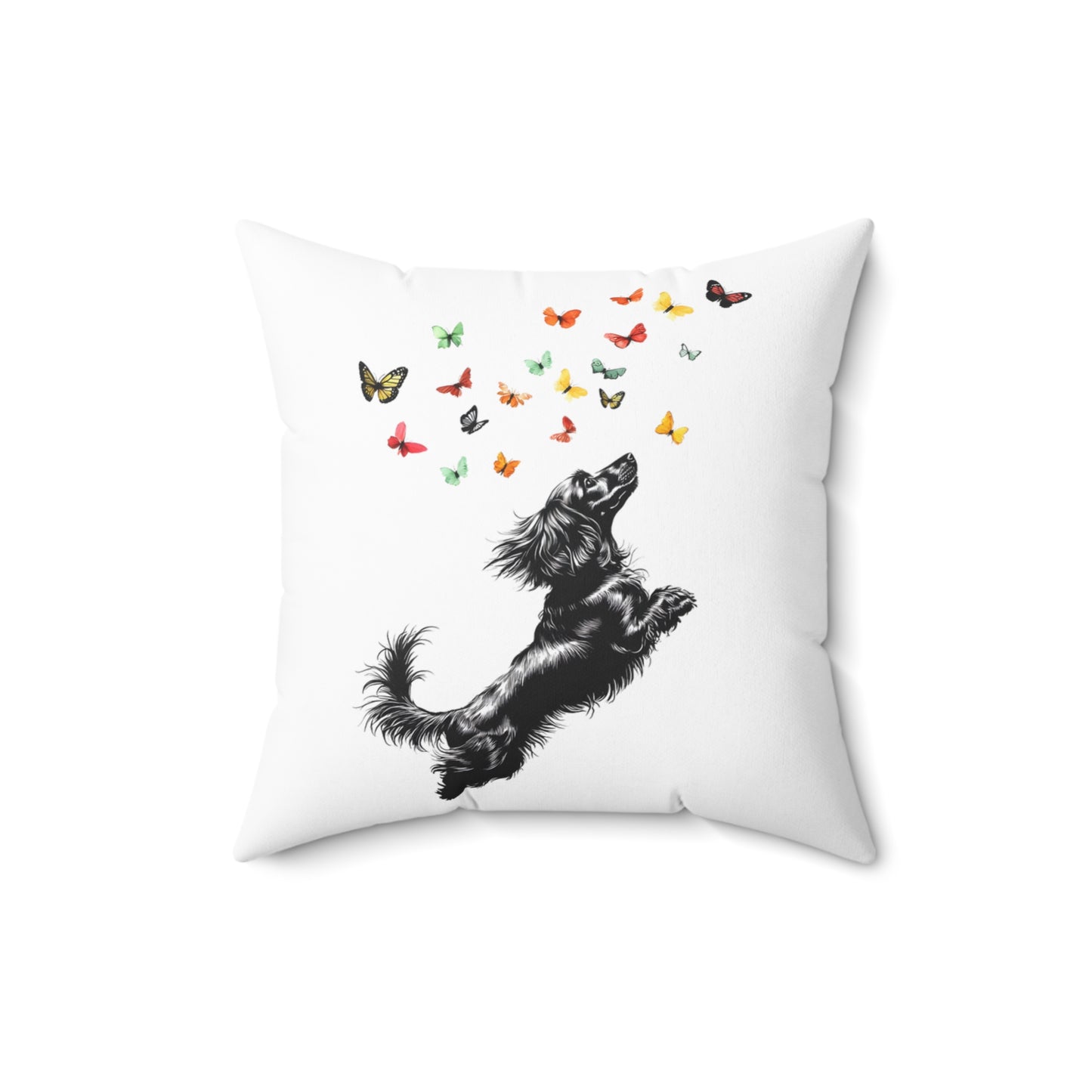 "Butterflies" Long-Haired Dachshund Square Throw Pillow
