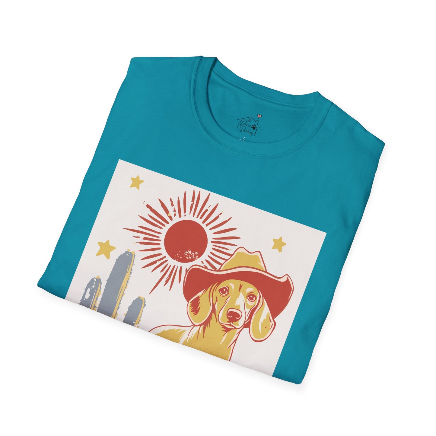 "Sunny Cowboy" Tan Smooth-Haired Dachshund Unisex Softstyle T-Shirt