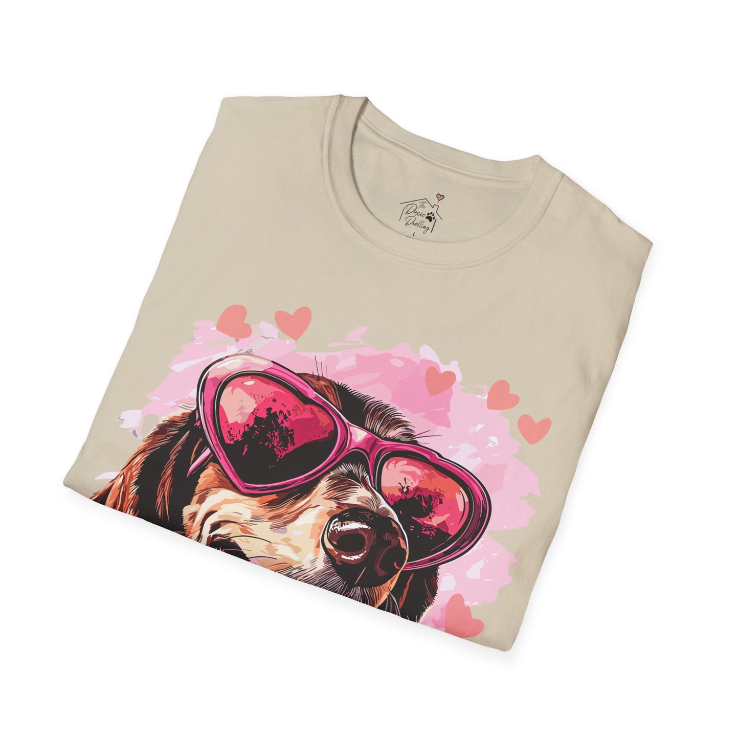 "Tanned Hearts" Tan Smooth-Haired Dachshund Unisex Softstyle T-Shirt
