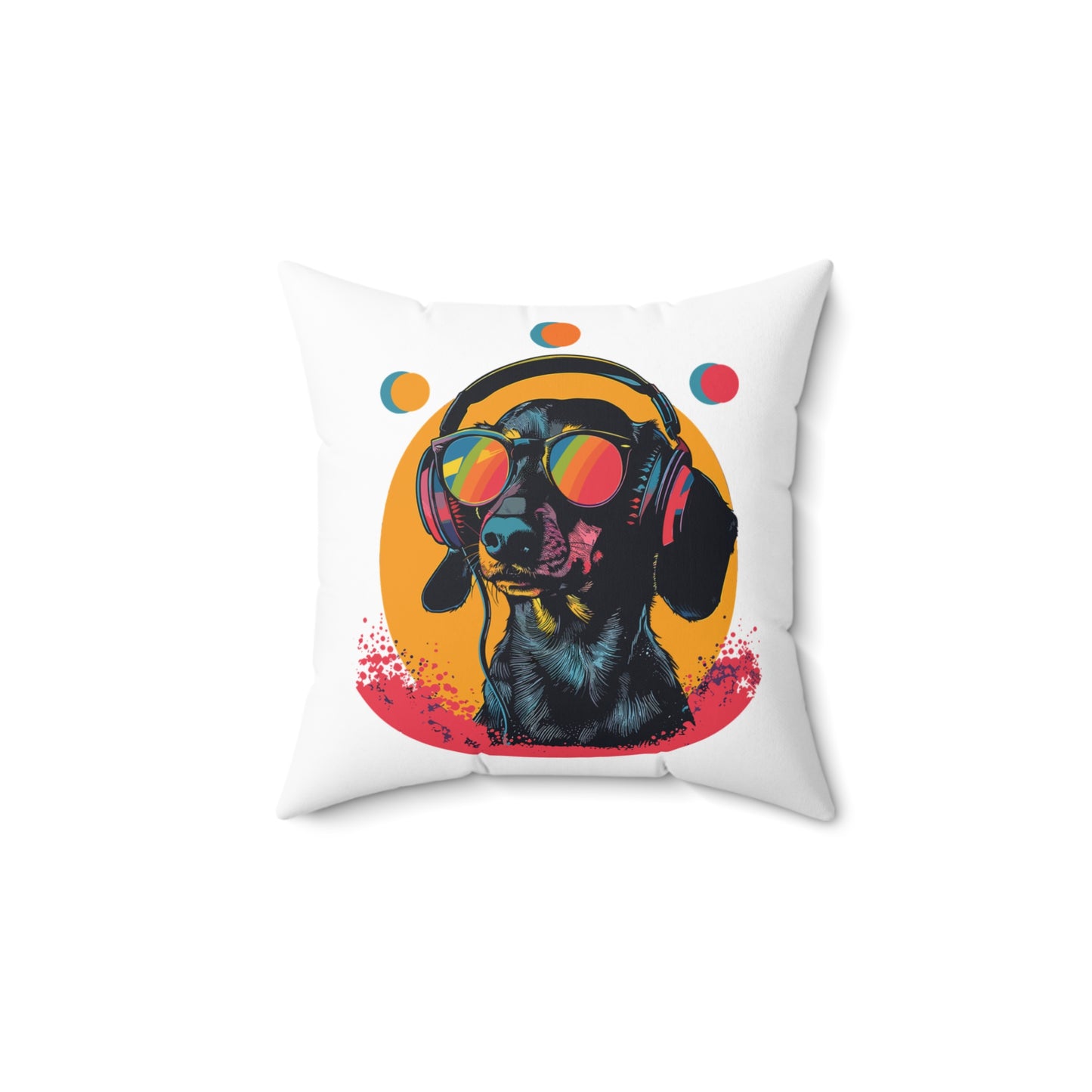 "Groove On" Black & Tan Smooth-Haired Dachshund Square Throw Pillow