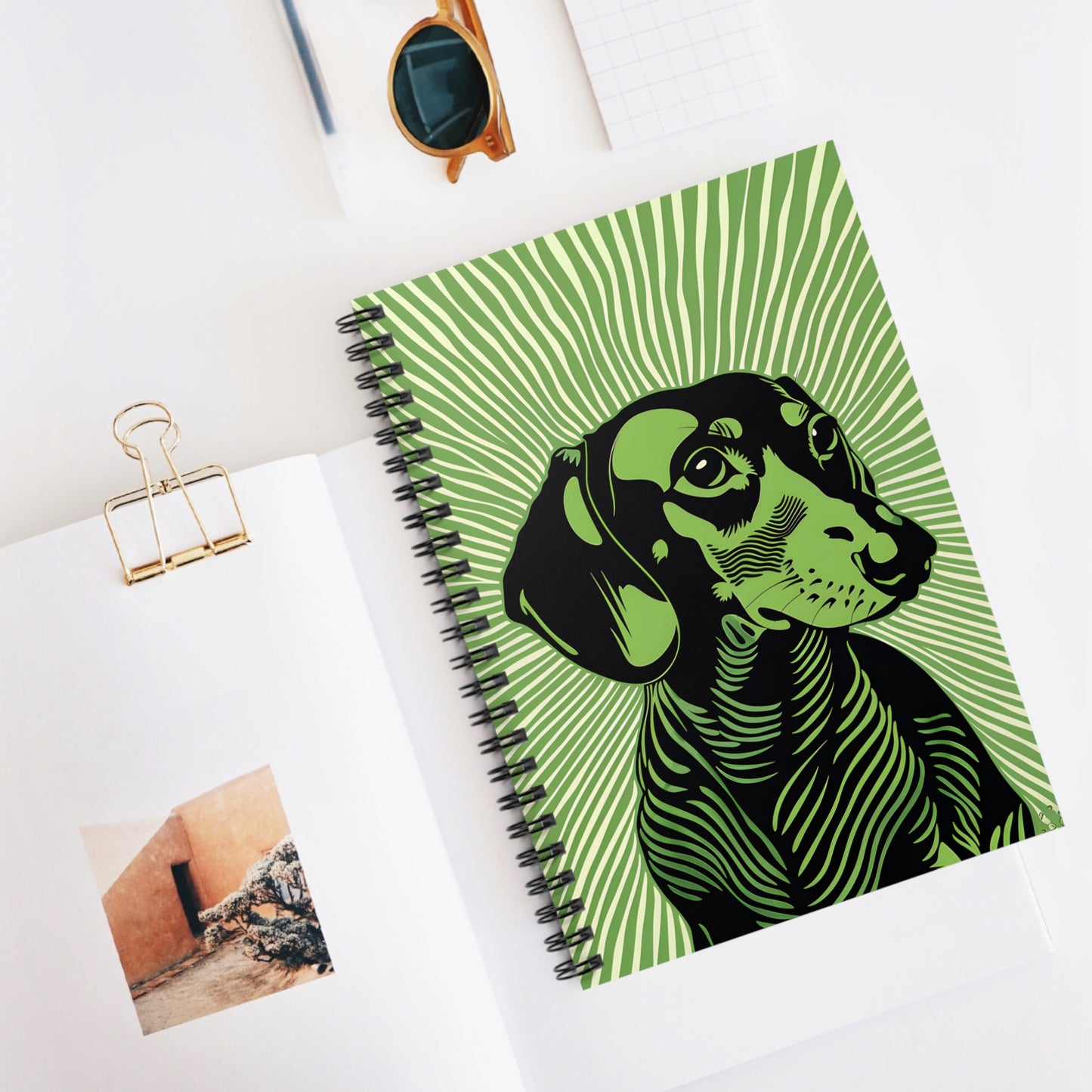 "Lime Burst" Black & Tan Smooth-Haired Dachshund Ruled Line Spiral Notebook