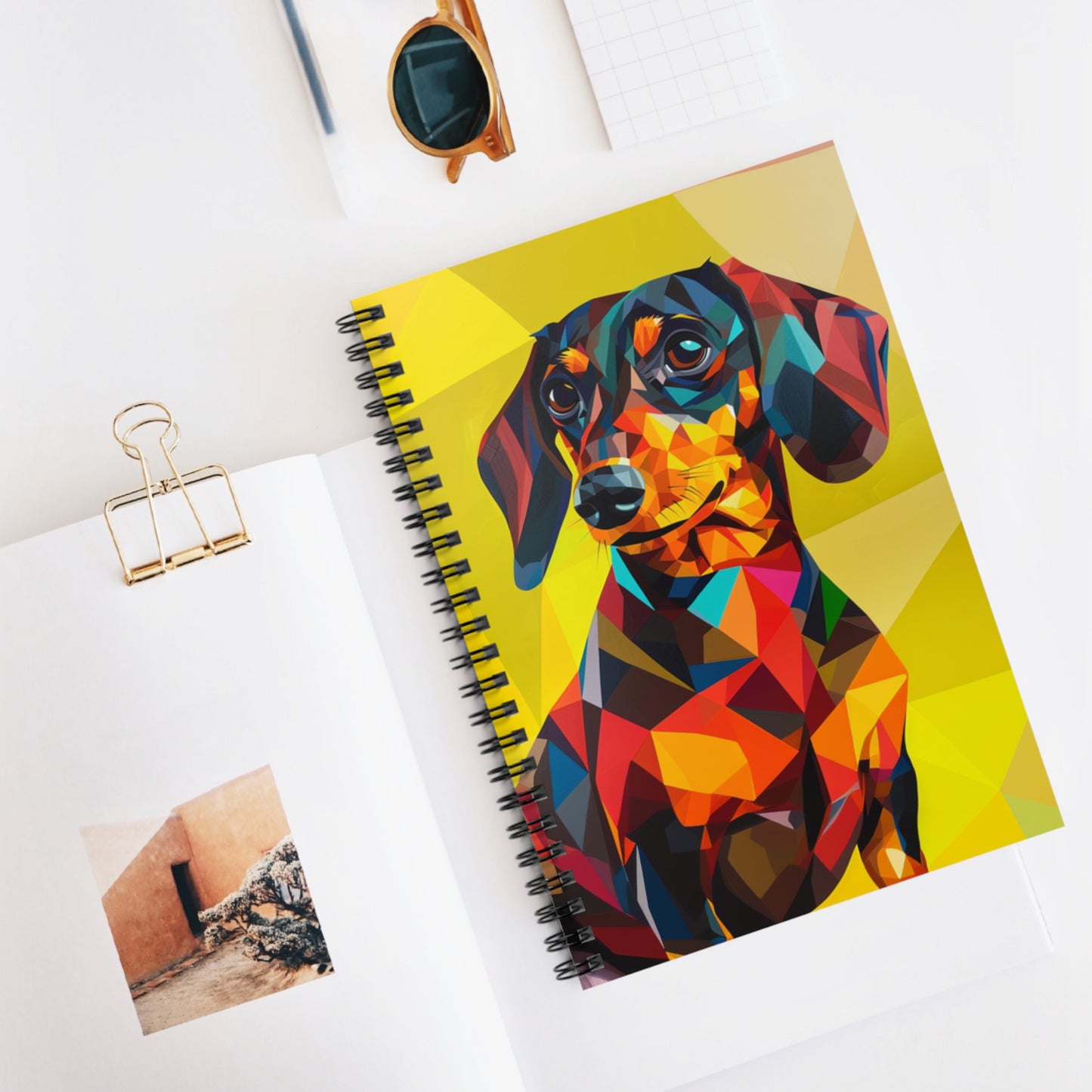 "Symmetrical Sausage" Black & Tan Dachshund Ruled Line Spiral Notebook
