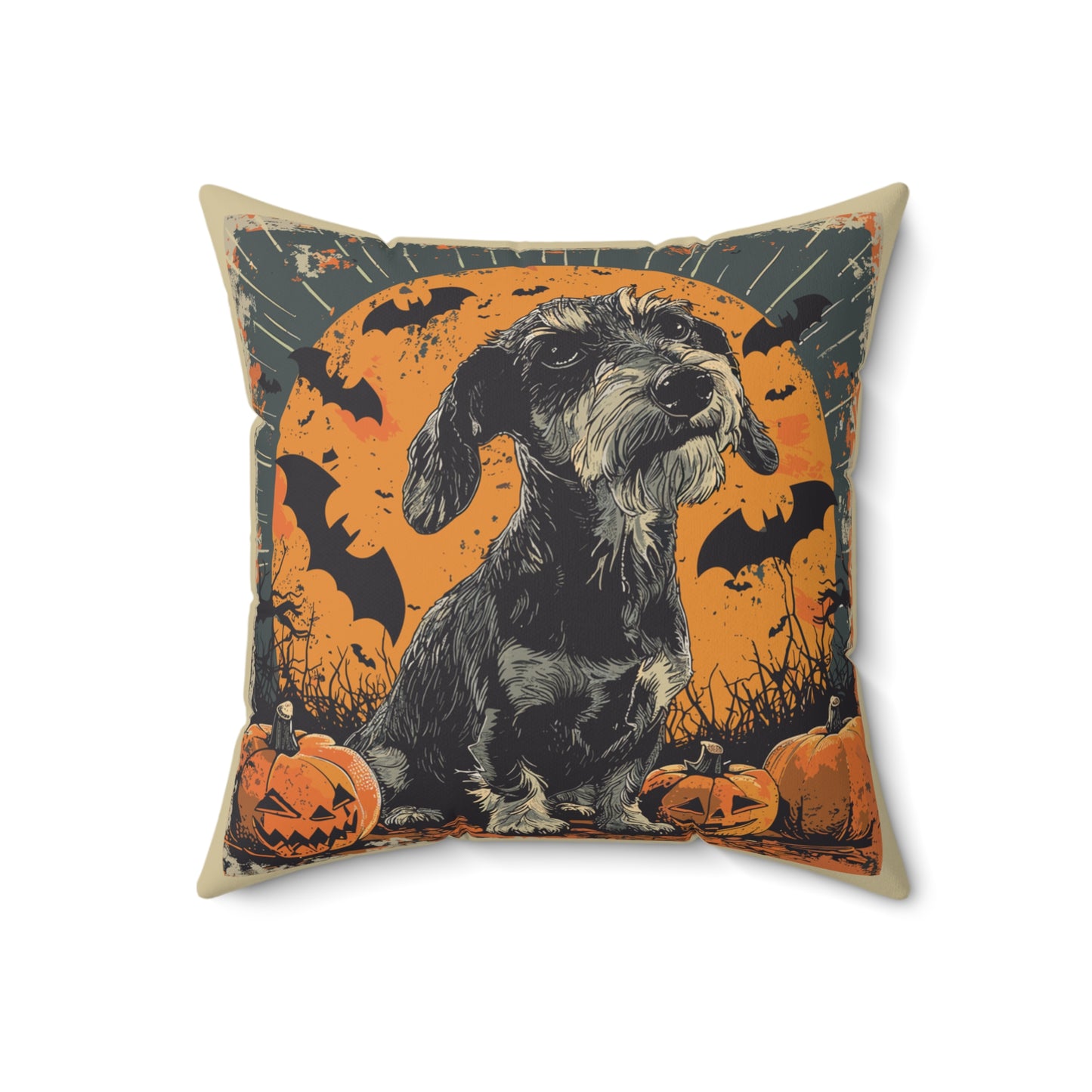 #35 Halloween Inspired Wire-Haired Dachshund Throw Pillow