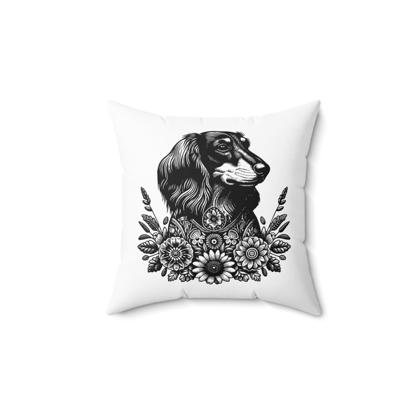 "Long Flora Throat" Long-Haired Dachshund Square Throw Pillow