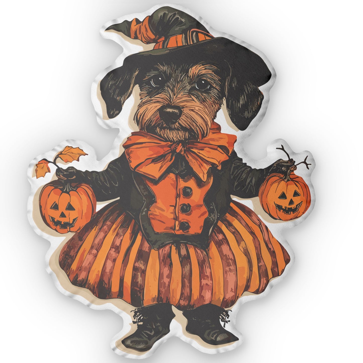 #34 Vintage Halloween Inspired Wire-Haired Dachshund Custom Shaped Pillow
