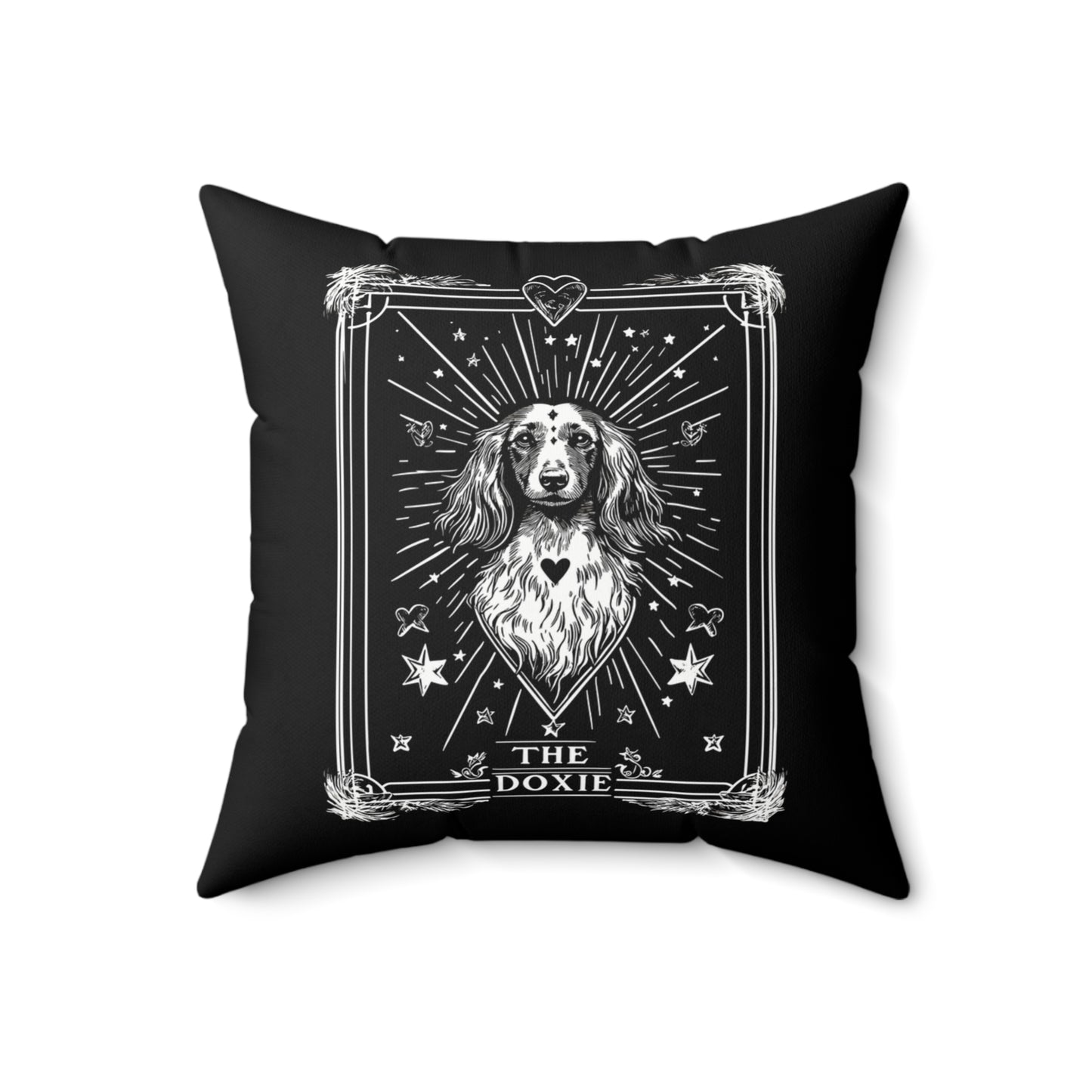 "Long Tarot" Long-Haired Dachshund Square Throw Pillow
