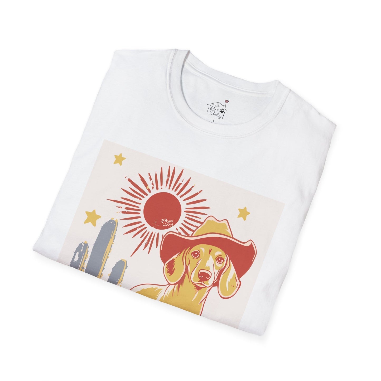 "Sunny Cowboy" Tan Smooth-Haired Dachshund Unisex Softstyle T-Shirt