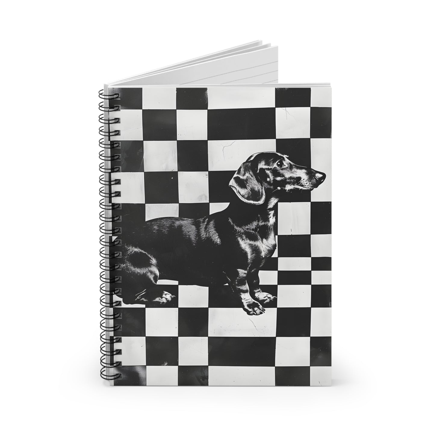 "Chequerboard" Black & Tan Dachshund Ruled Line Spiral Notebook