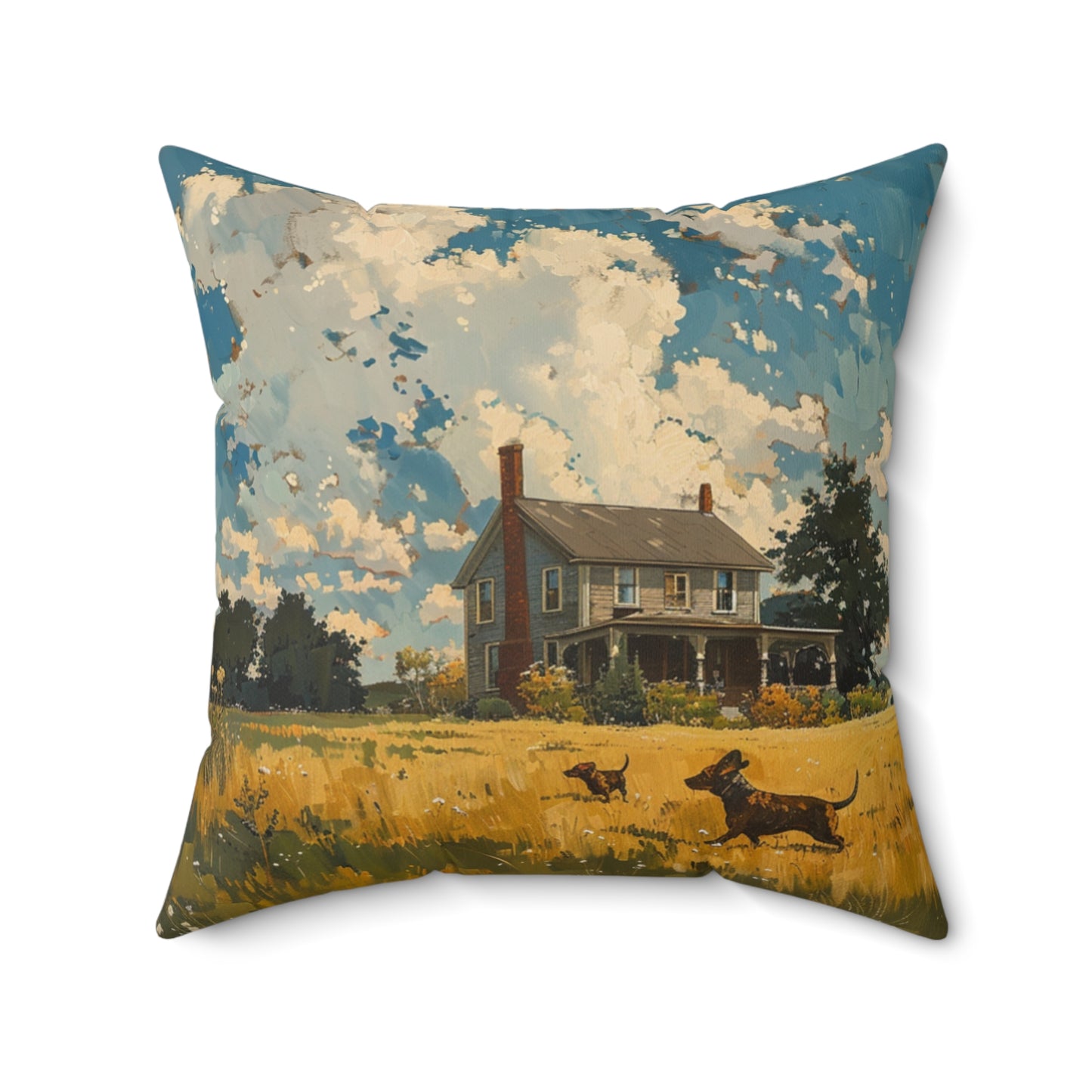"On The Prairie" Smooth-Haired Dachshund Square Throw Pillow